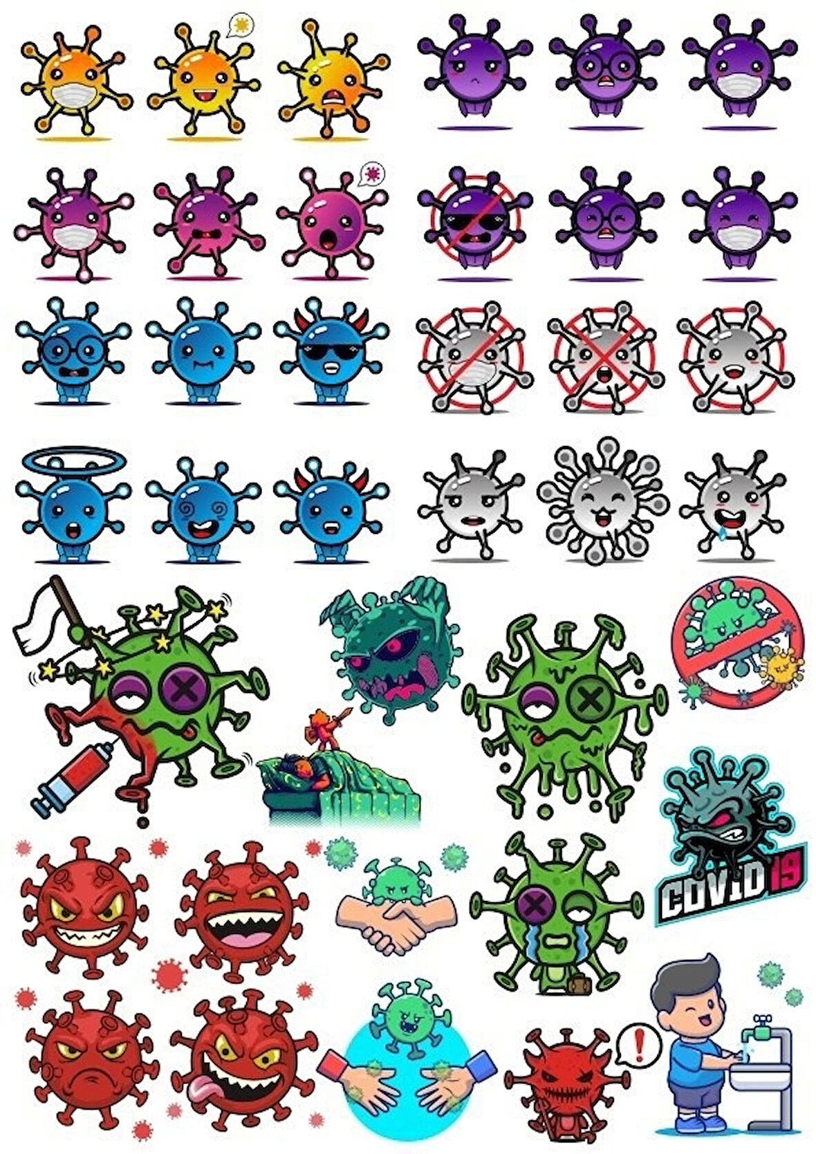 Virüs Sticker Set-6 25 Parça Telefon, Tablet, Defter, Laptop Sticker