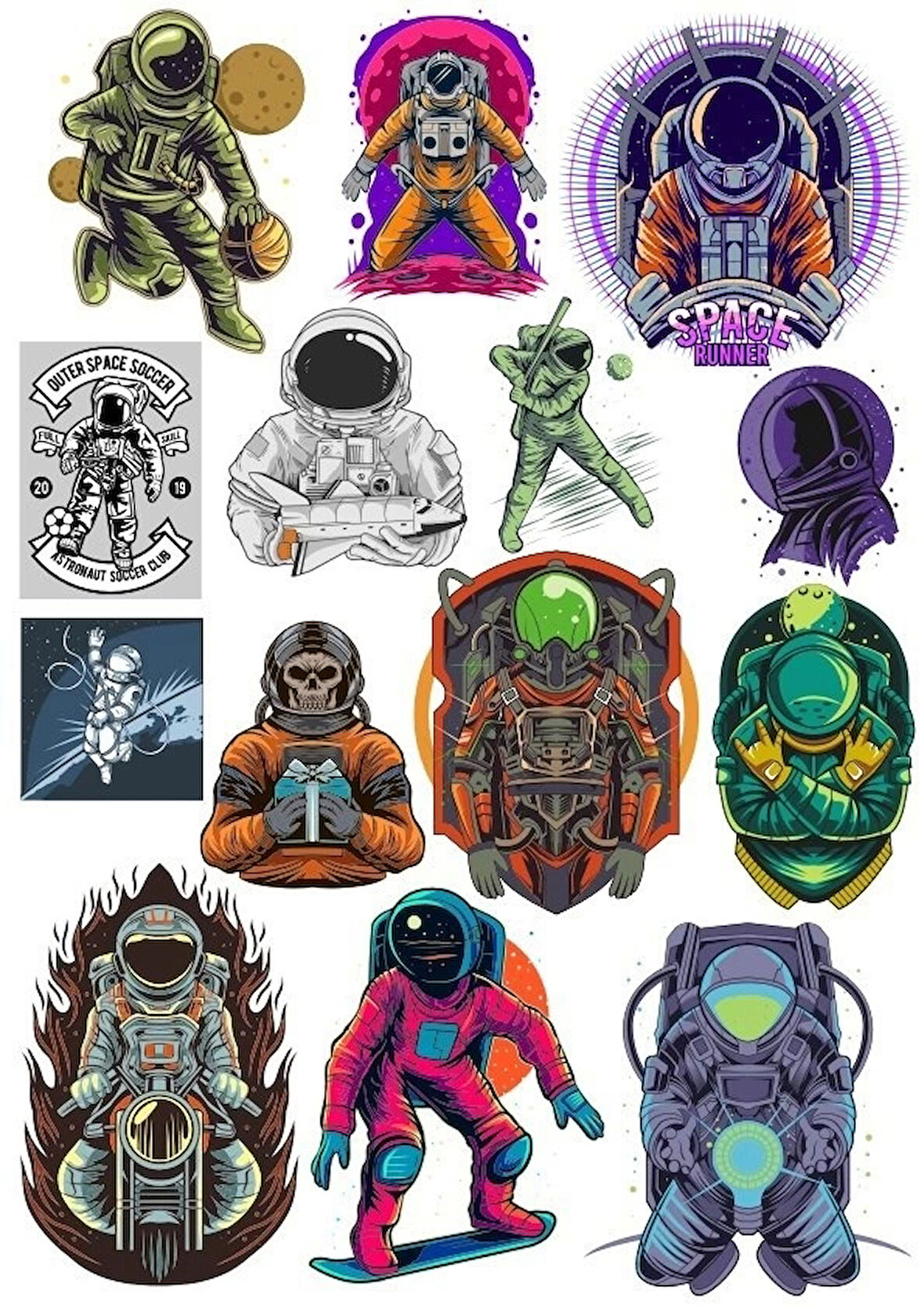 Astronot Stikcer Set-4 12 Parça Telefon, Tablet, Defter, Laptop Sticker