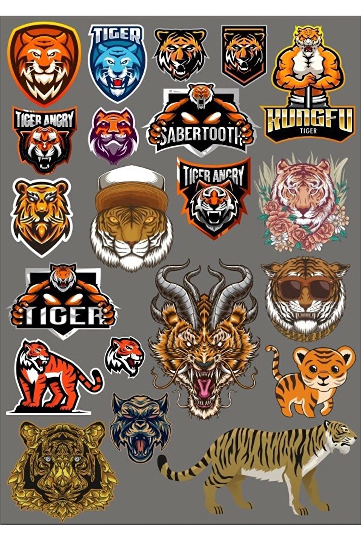 Tiger Kaplan Sticker Set-2 17 Parça Telefon, Tablet, Defter, Laptop Sticker