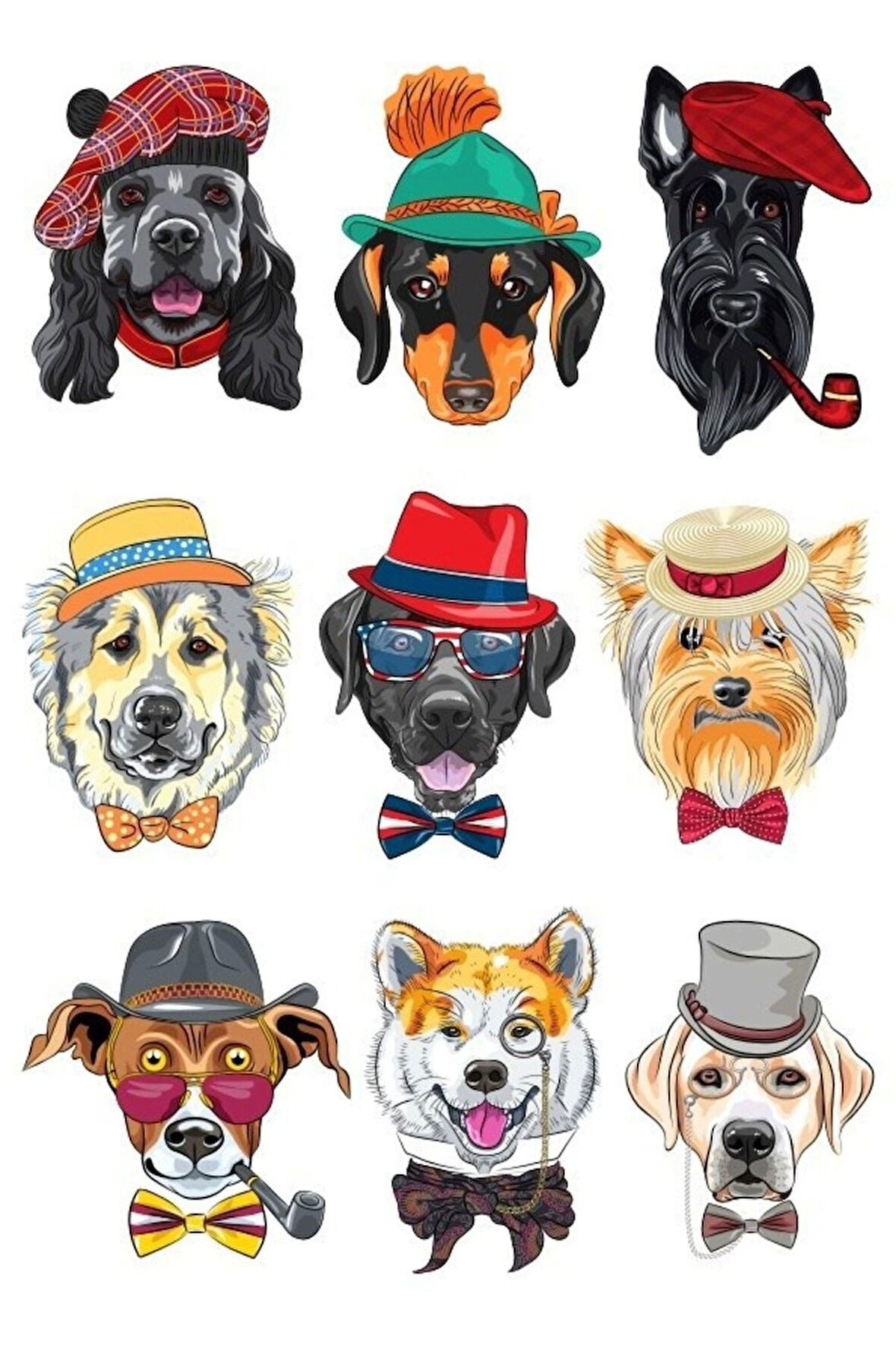 Sevimli Köpekler Sticker Set-2 9 Parça Telefon, Tablet, Defter, Laptop Sticker