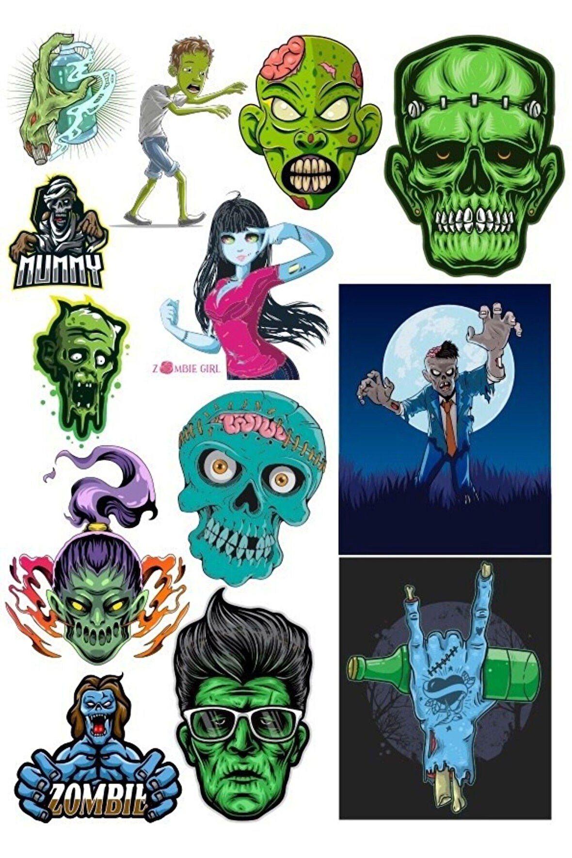 Zombi Sticker Set-6 13 Parça Telefon, Tablet, Defter, Laptop Sticker