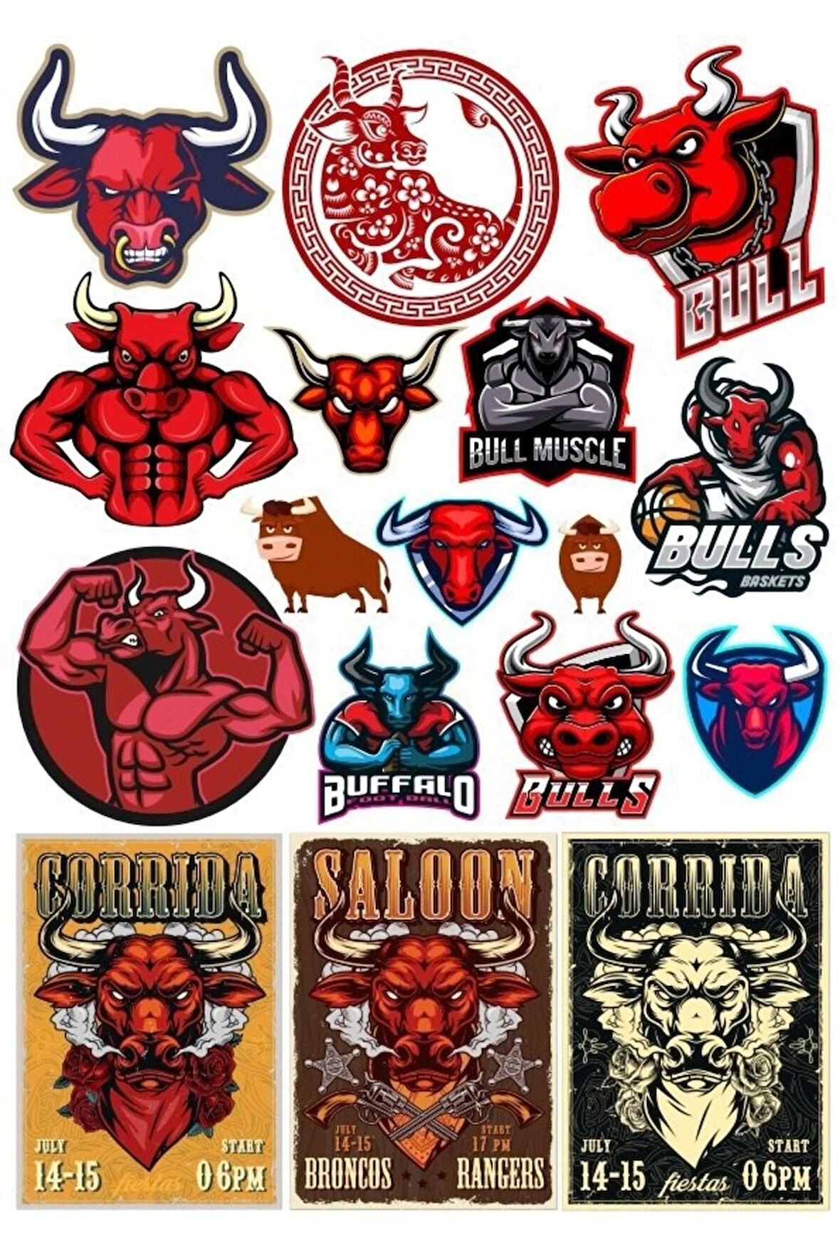 Boğa Sticker Set-7 17 Parça Telefon, Tablet, Defter, Laptop Sticker