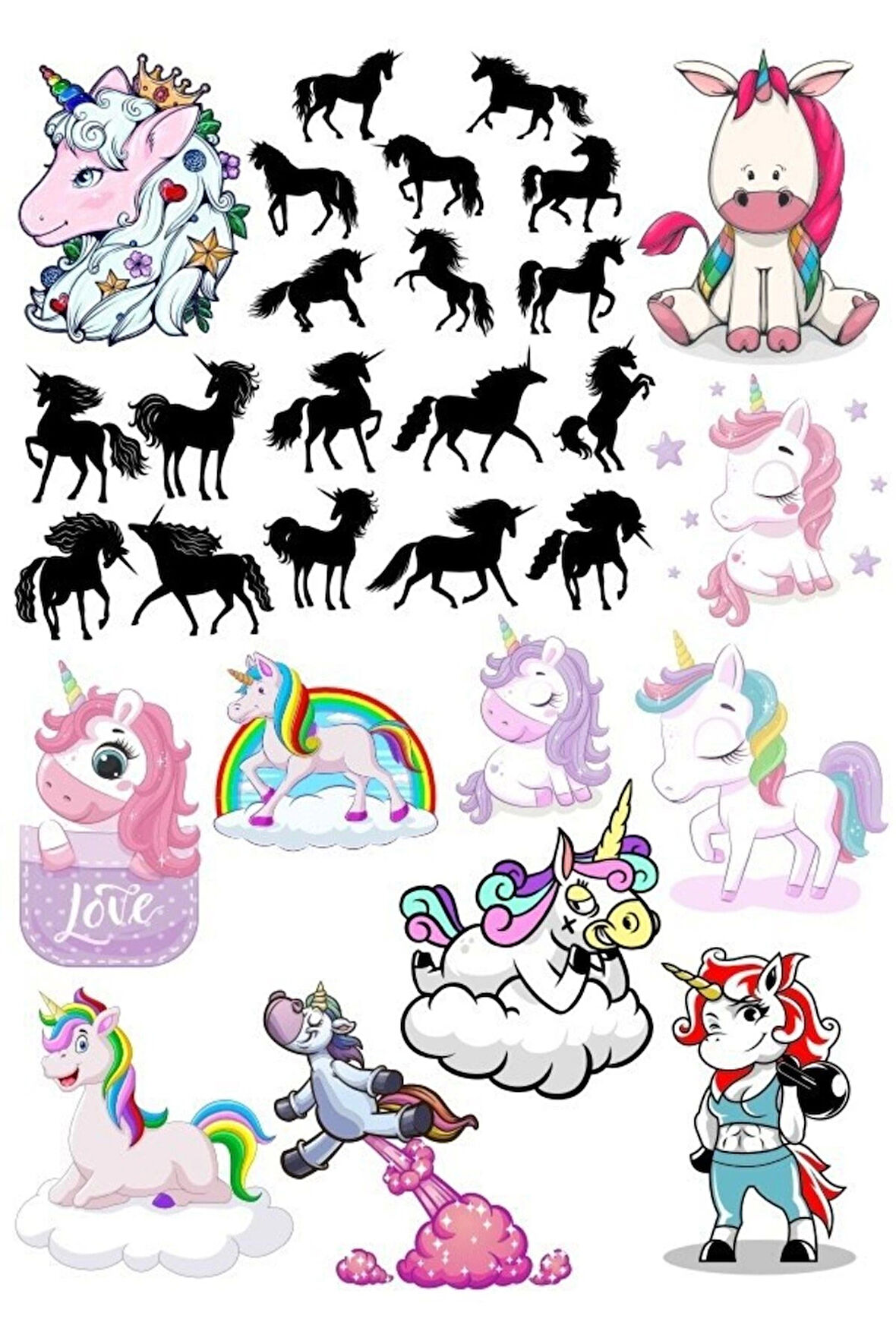 Unicorn Stciker Set-4 32 Parça Telefon, Tablet, Defter, Laptop Sticker