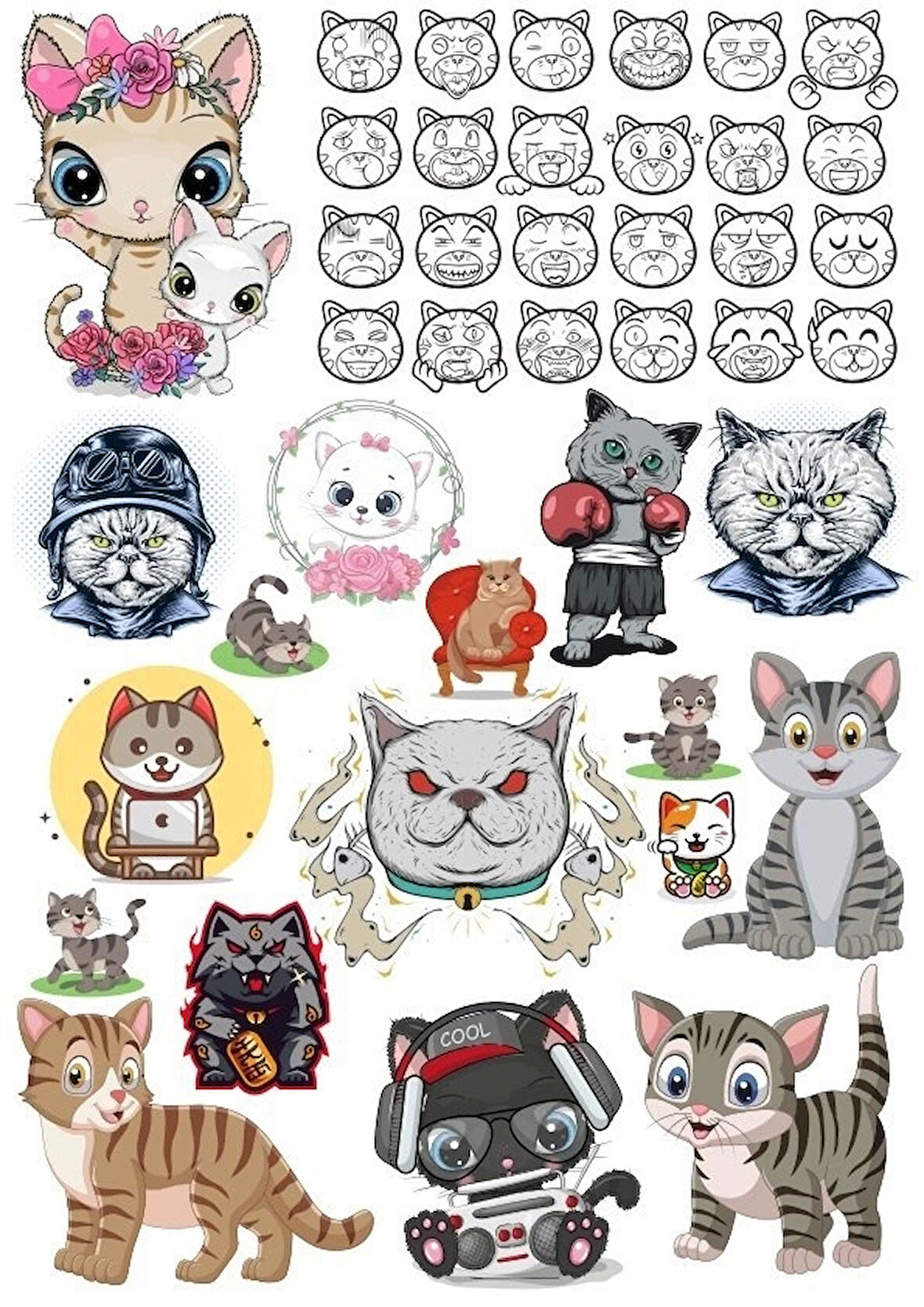 Kediler Sticker Set-7 27 Parça Telefon, Tablet, Defter, Laptop Sticker