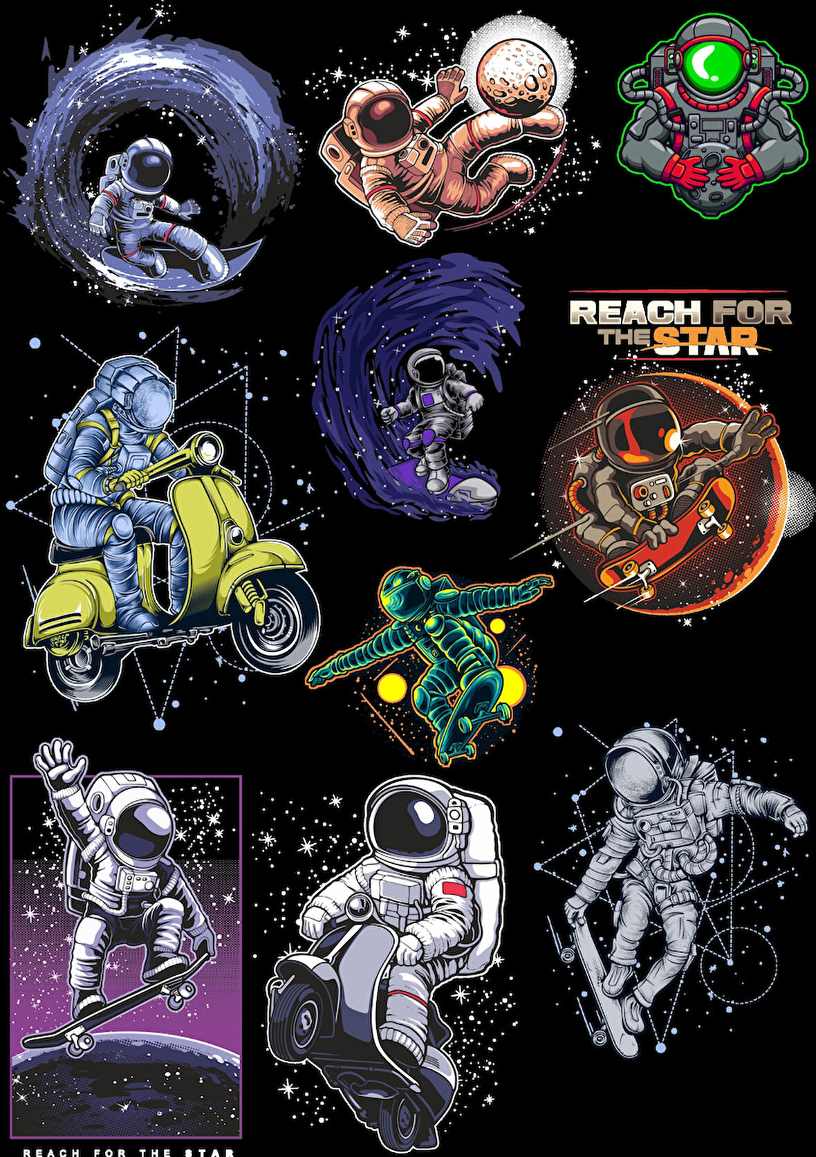 Astronot Temalı Sticker Set-1 10 Parça Telefon, Tablet, Defter, Laptop Sticker