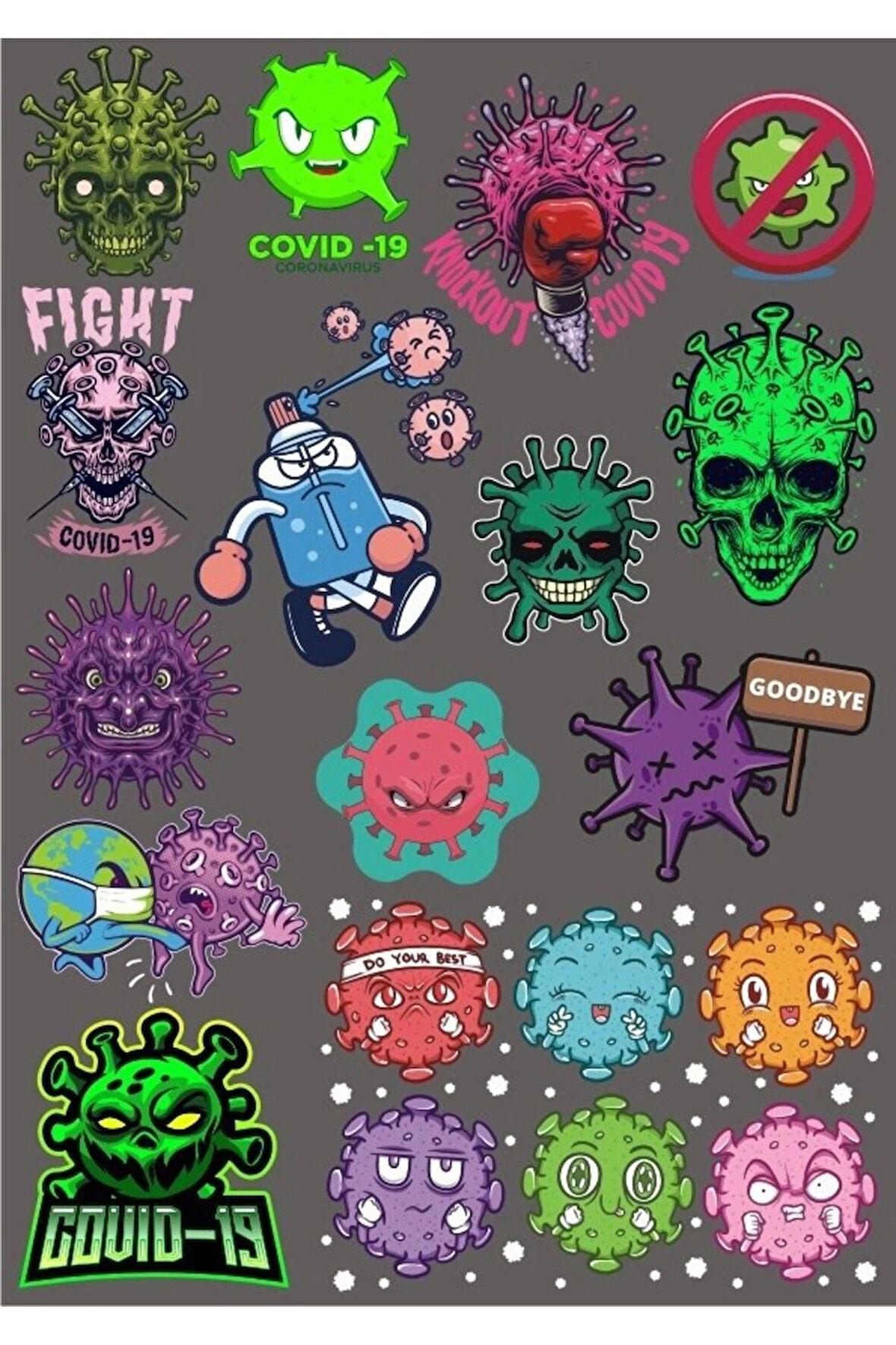 Virüs Bakteri Sticker Set-2 25 Parça Telefon, Tablet, Defter, Laptop Sticker