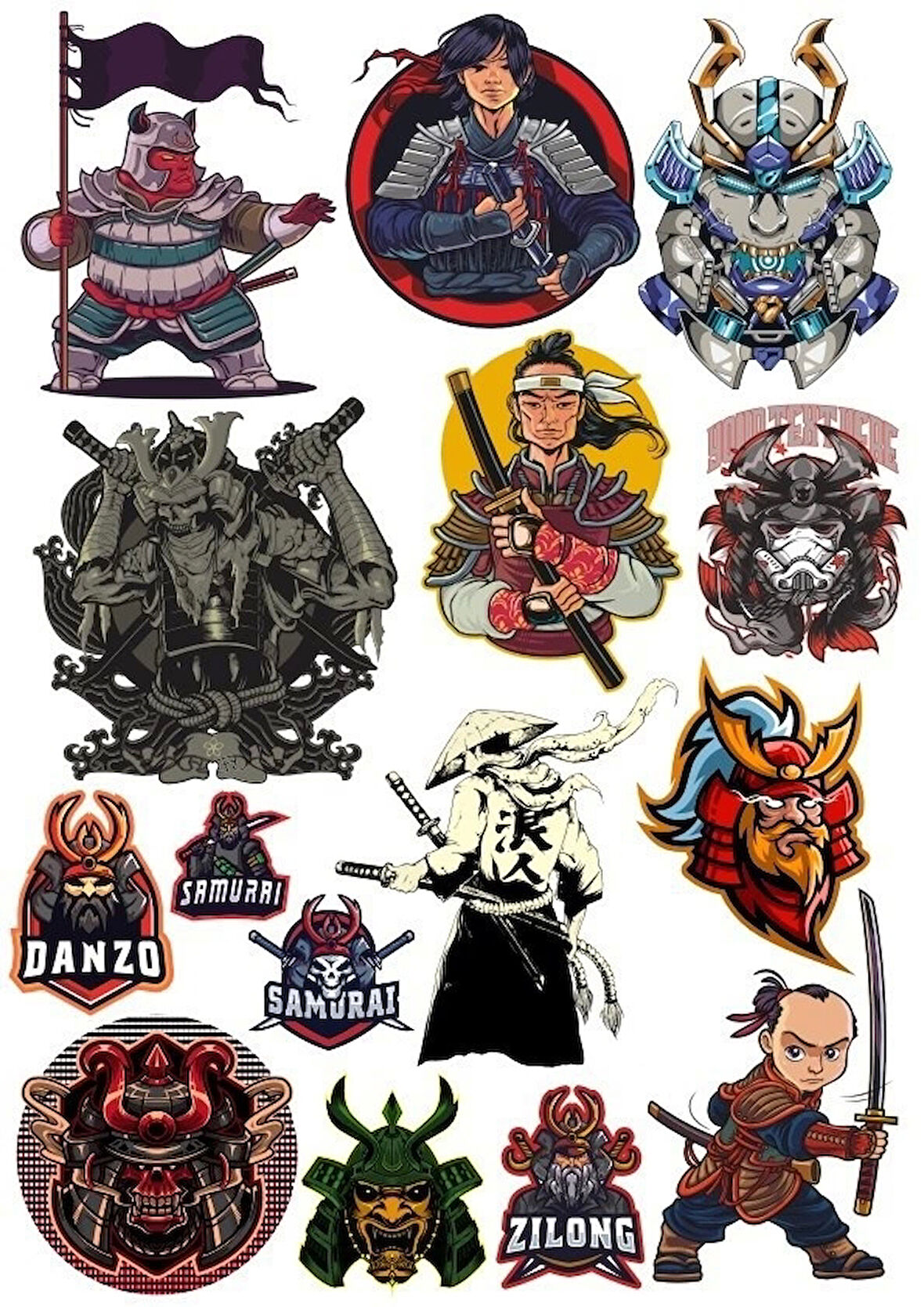 Samurai Savaşçı Sticker Set-5 15 Parça Telefon, Tablet, Defter, Laptop Sticker
