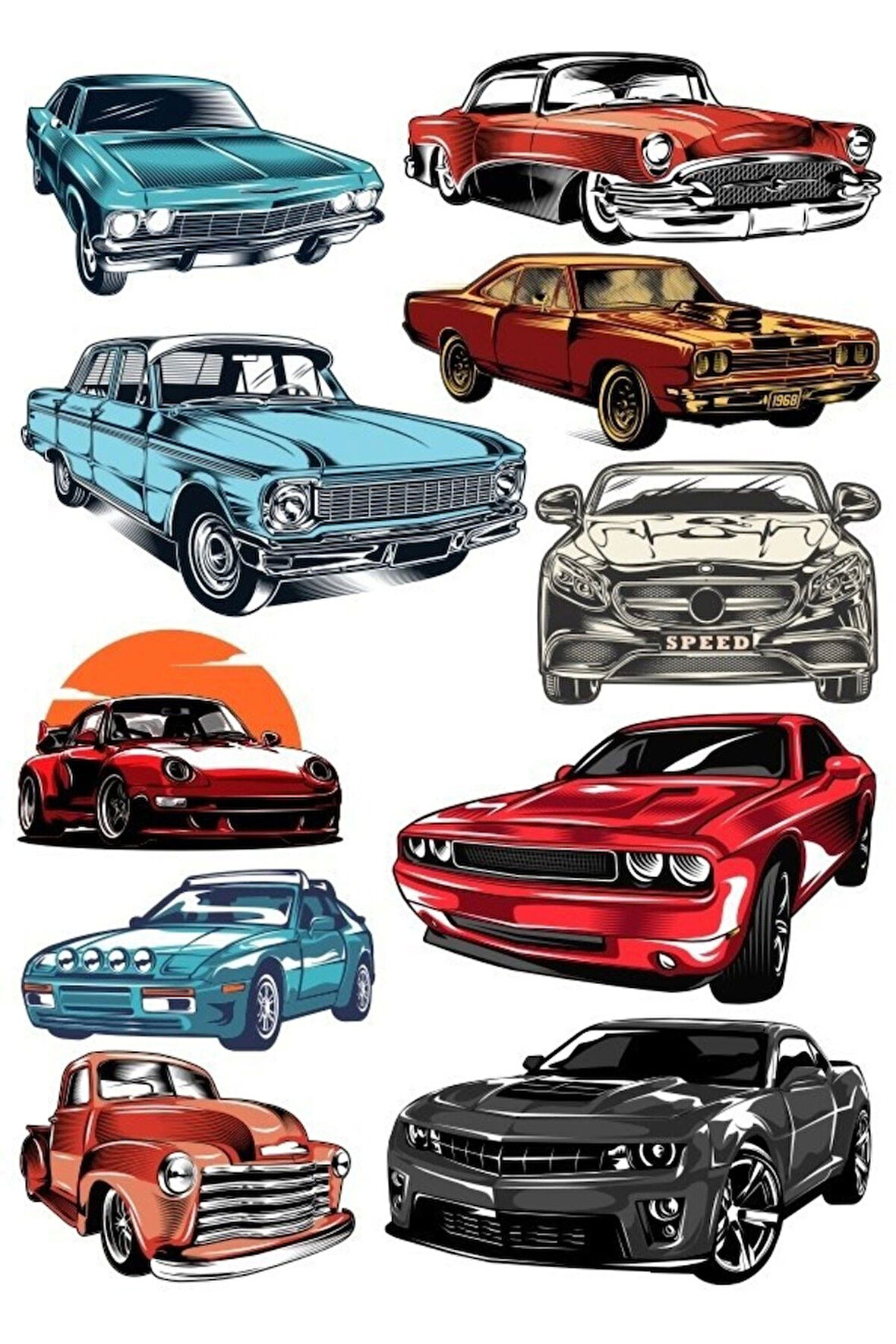 Arabalar Sticker Set-5 11 Parça Telefon, Tablet, Defter, Laptop Sticker