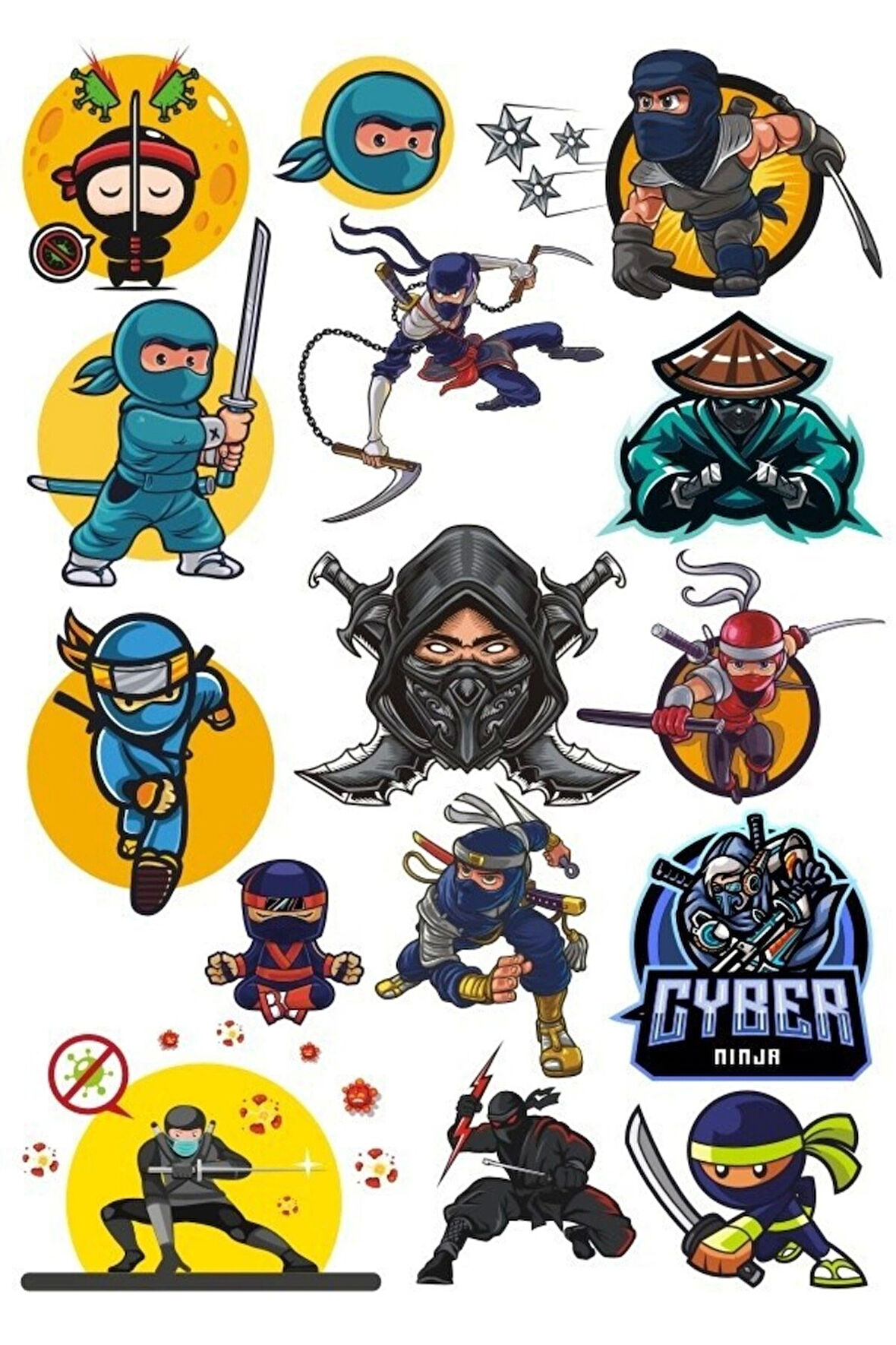 Ninja Sticker Set-2 15 Parça Telefon, Tablet, Defter, Laptop Sticker