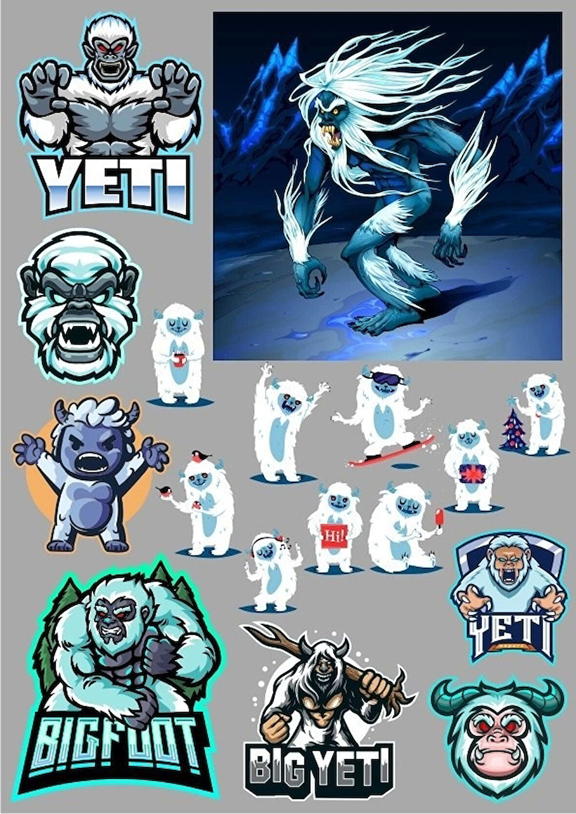 Yeti Buz Canavarı Sticker Set 17 Parça Telefon, Tablet, Defter, Laptop Sticker