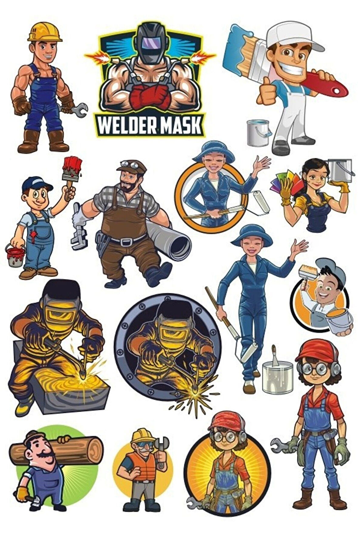 İşçi Sticker Set-2 15 Parça Telefon, Tablet, Defter, Laptop Sticker