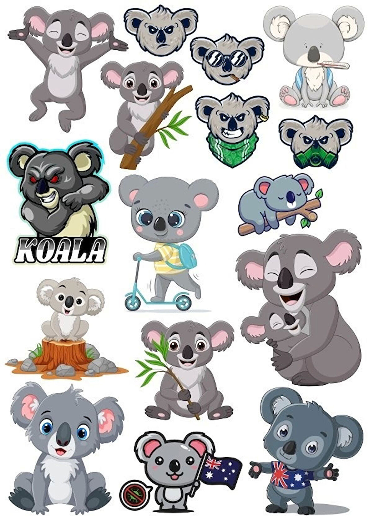 Koala Sticker Set-1 17 Parça Telefon, Tablet, Defter, Laptop Sticker