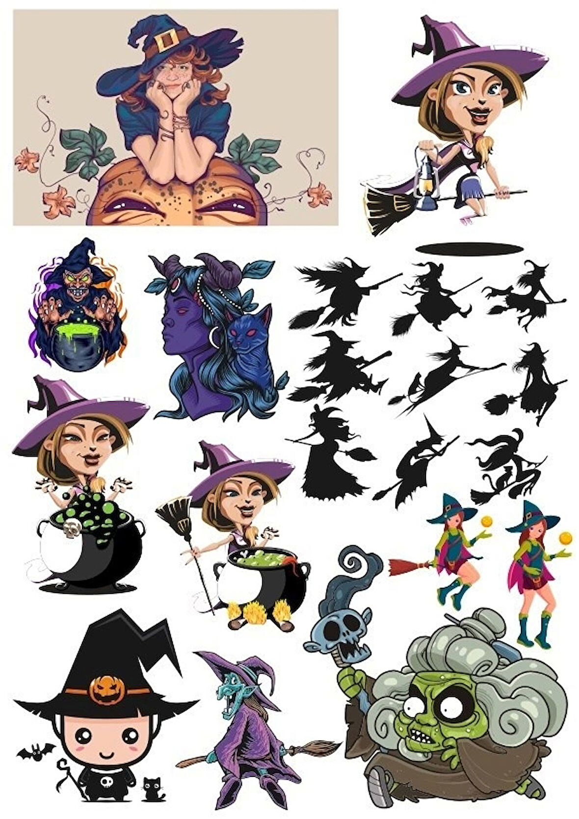 Cadı Sticker Set-5 19 Parça Telefon, Tablet, Defter, Laptop Sticker