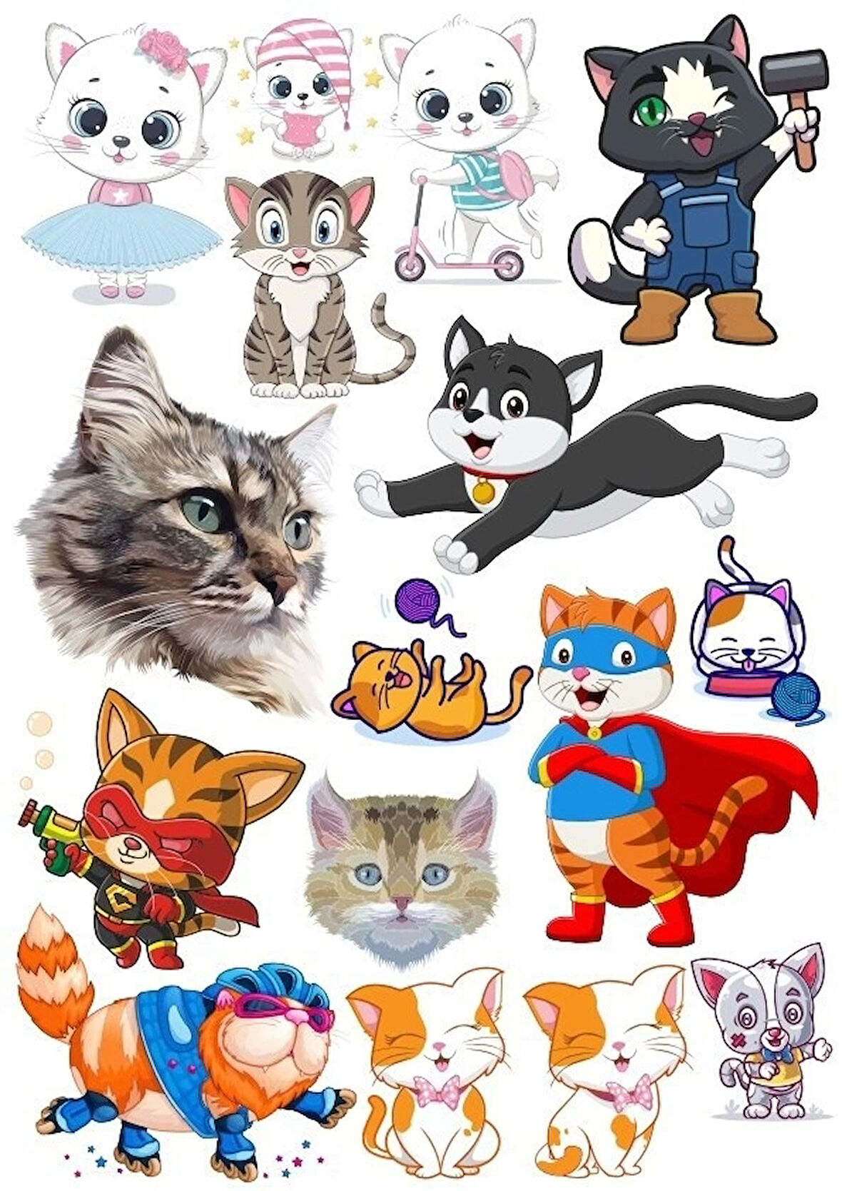 Kediler Sticker Set-8 19 Parça Telefon, Tablet, Defter, Laptop Sticker