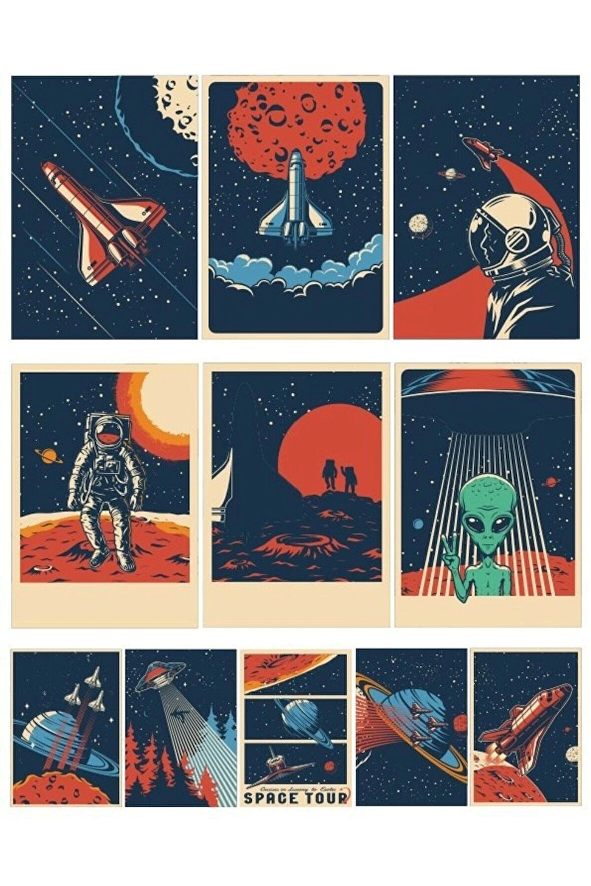 Uzay Poster Sticker Set 9 Parça Telefon, Tablet, Defter, Laptop Sticker