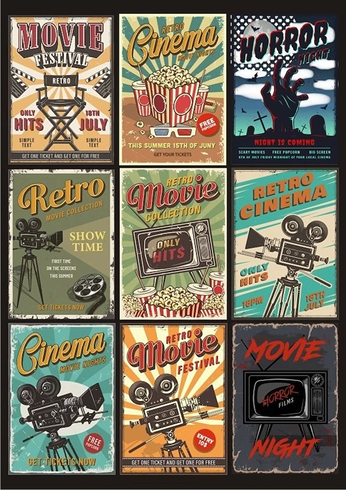 Retro Poster Sticker Set 9 Parça Telefon, Tablet, Defter, Laptop Sticker
