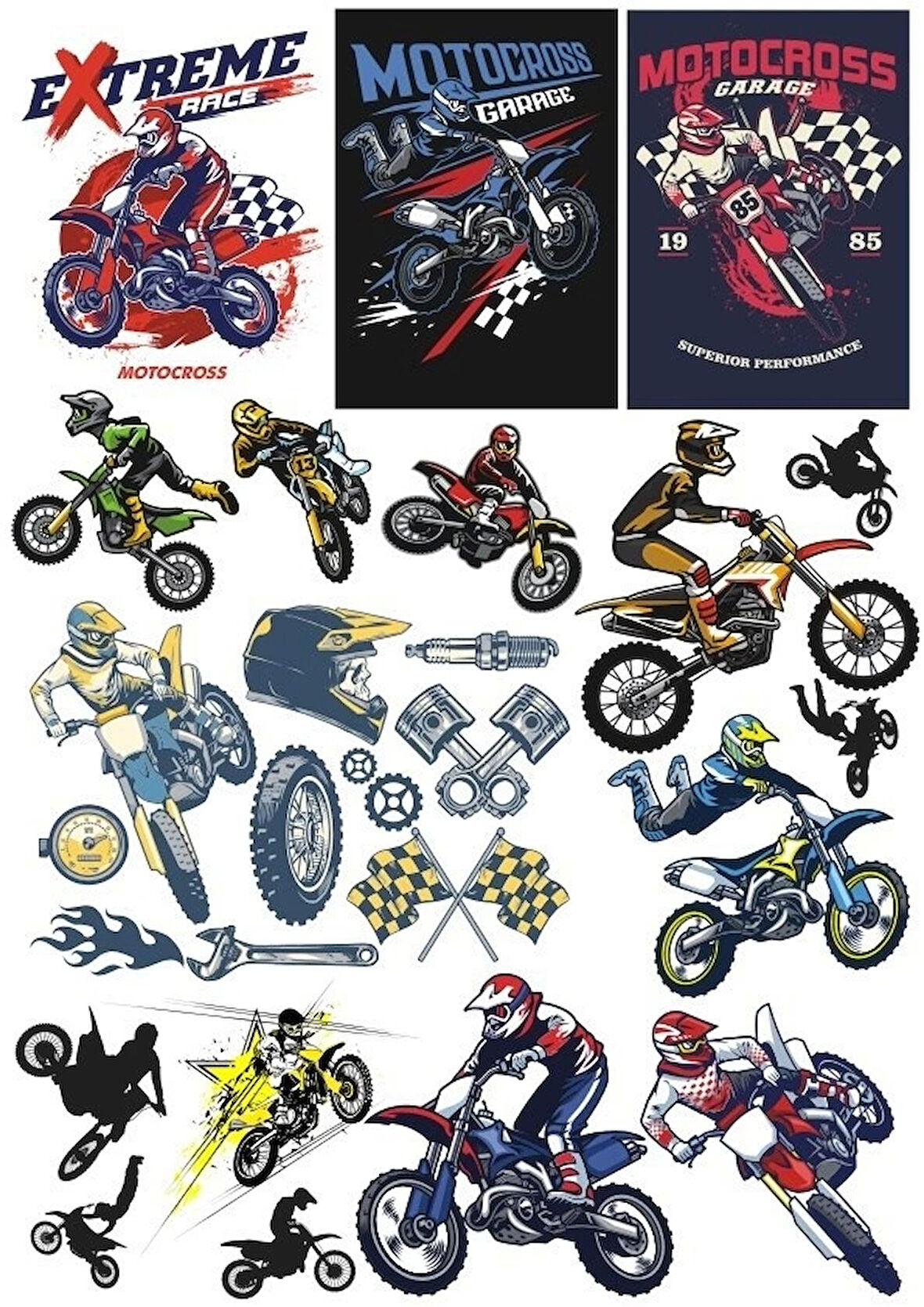 Motorcu Kross Moto Sticker 23 Parça Telefon, Tablet, Defter, Laptop Sticker