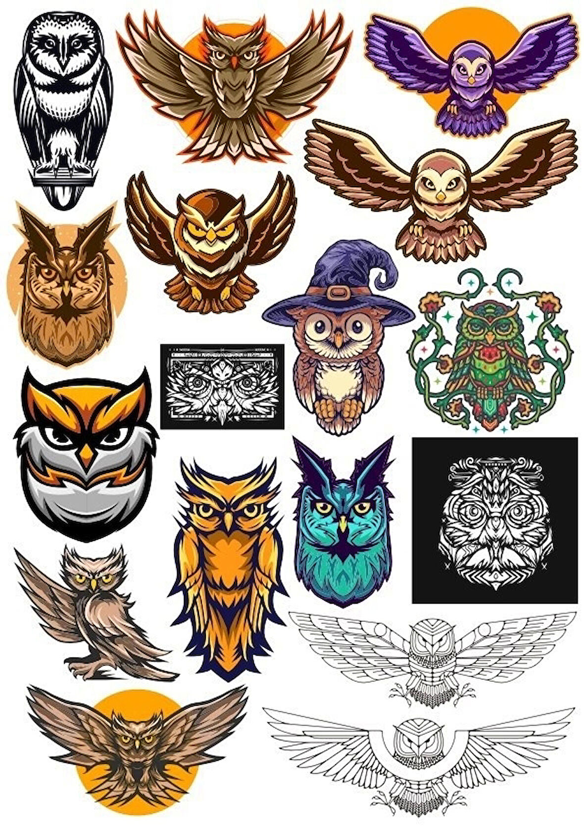 Baykuş OWL Sticker Set-16 17 Parça Telefon, Tablet, Defter, Laptop Sticker