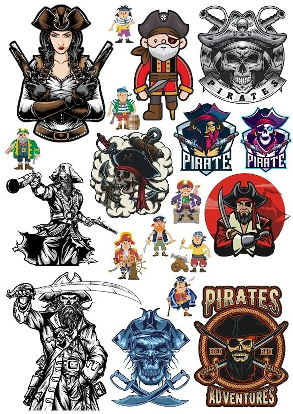 Korsan Kız ve Kuru Kafa Sticker Set 17 Parça Telefon, Tablet, Defter, Laptop Sticker