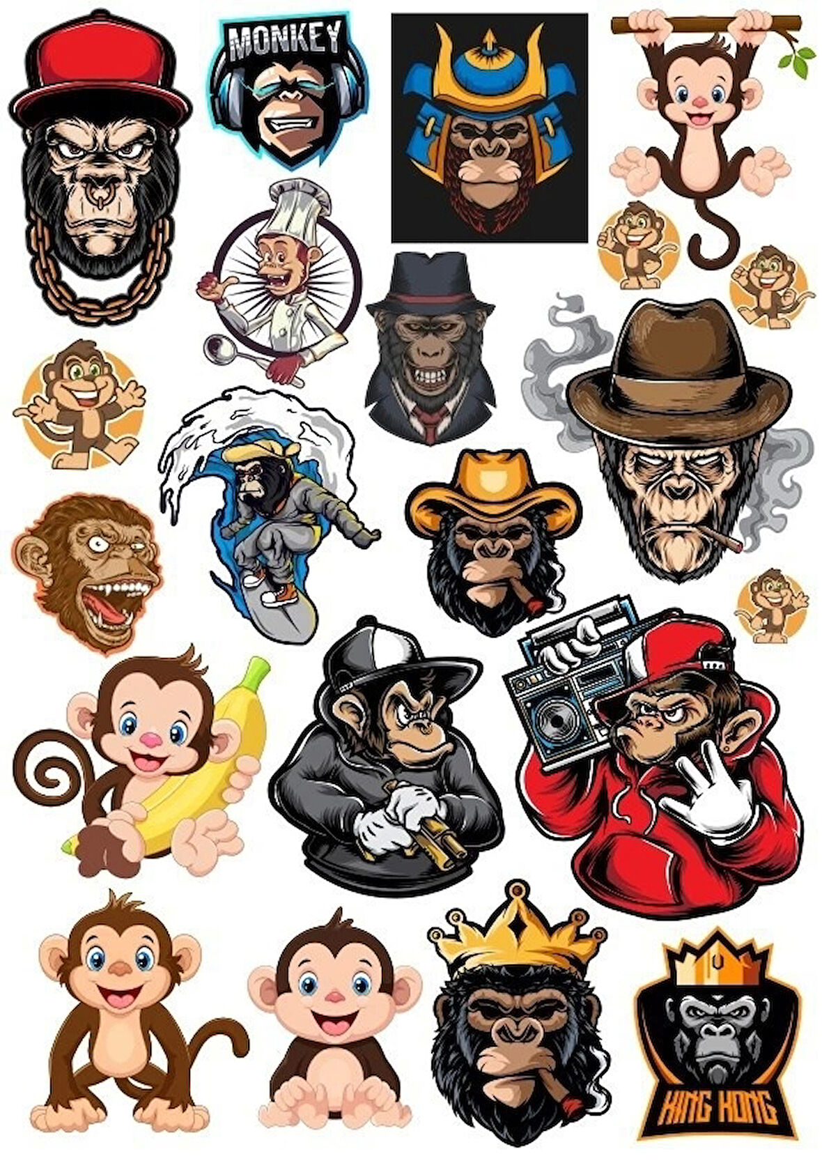 Maymun Goril Sticker Set-2 15 Parça Telefon, Tablet, Defter, Laptop Sticker