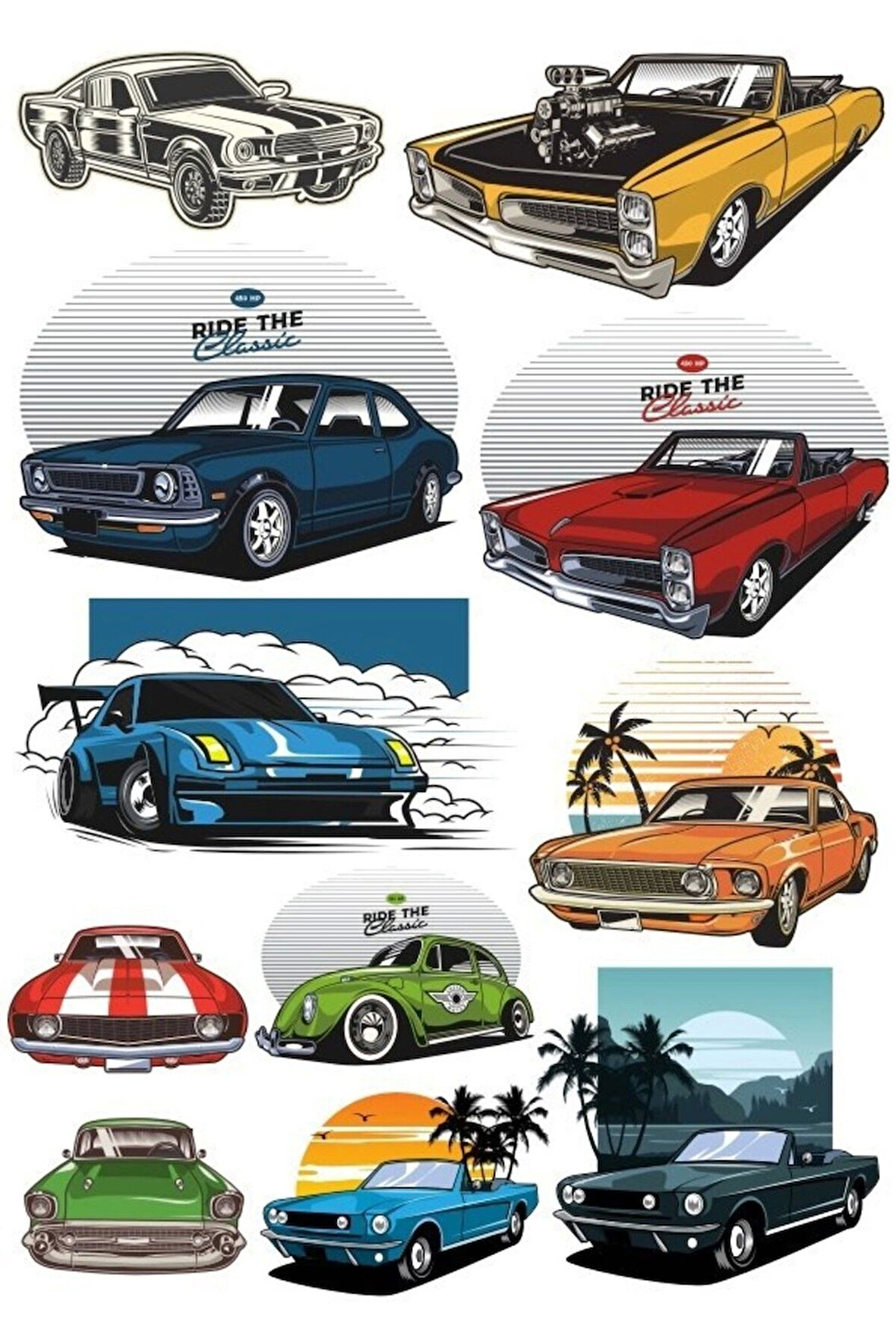 Arabalar Sticker Set-8 11 Parça Telefon, Tablet, Defter, Laptop Sticker