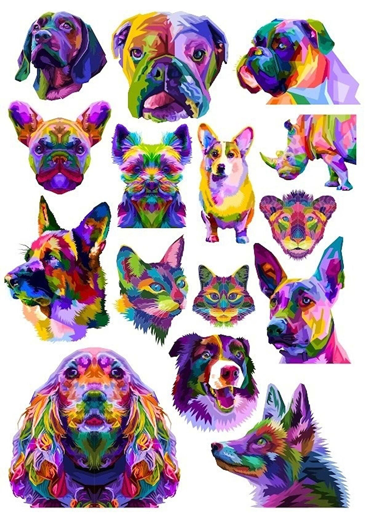 Tasarım Hayvanlar Sticker Set-1 15 Parça Telefon, Tablet, Defter, Laptop Sticker