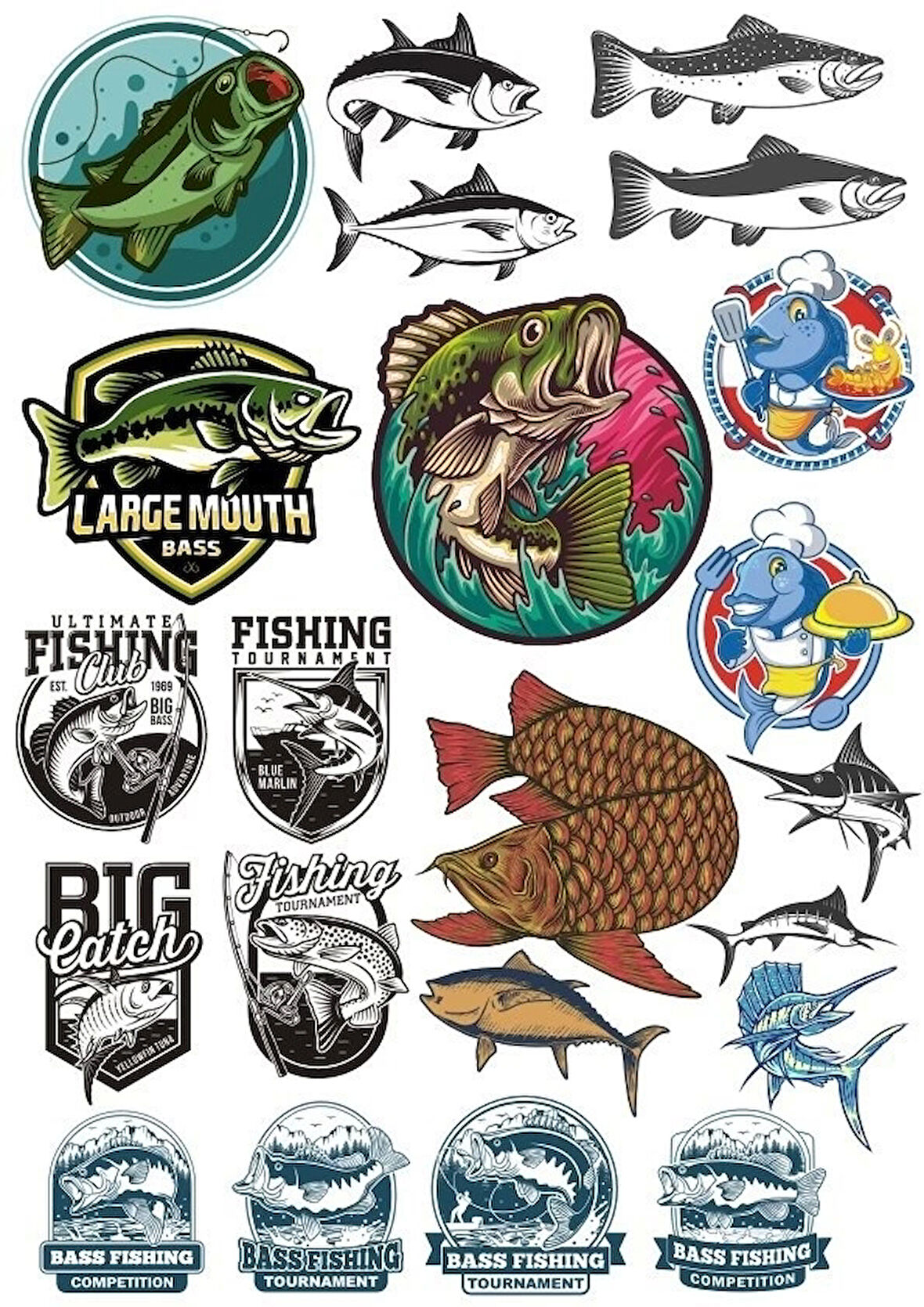 Balık Balıkçı Sticker Set 17 Parça Telefon, Tablet, Defter, Laptop Sticker