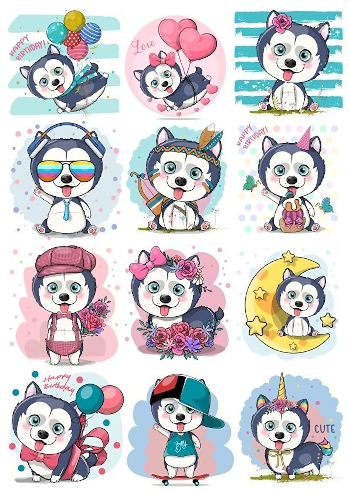 Sevimli Köpek Sticker Set 12 Parça Telefon, Tablet, Defter, Laptop Sticker