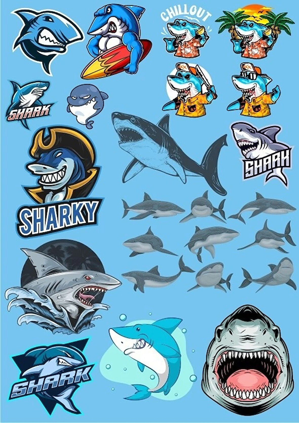 Köpek Balığı Sticker Set-3 17 Parça Telefon, Tablet, Defter, Laptop Sticker