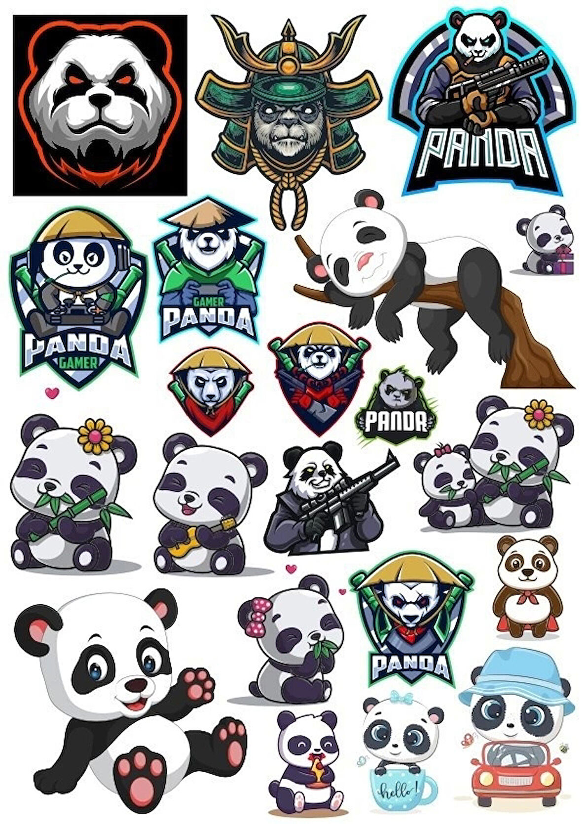 Panda Temalı Sticker -1 19 Parça Telefon, Tablet, Defter, Laptop Sticker