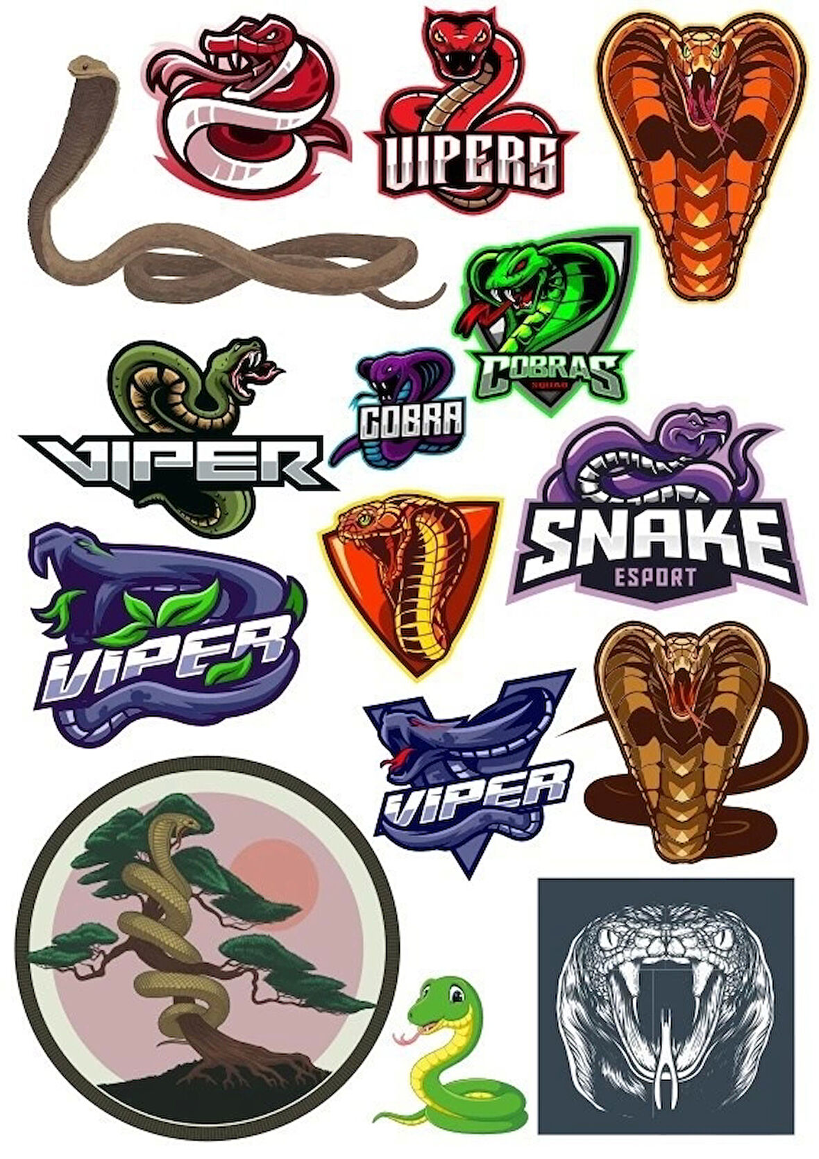 Yılan Cobra Sticker-3 15 Parça Telefon, Tablet, Defter, Laptop Sticker