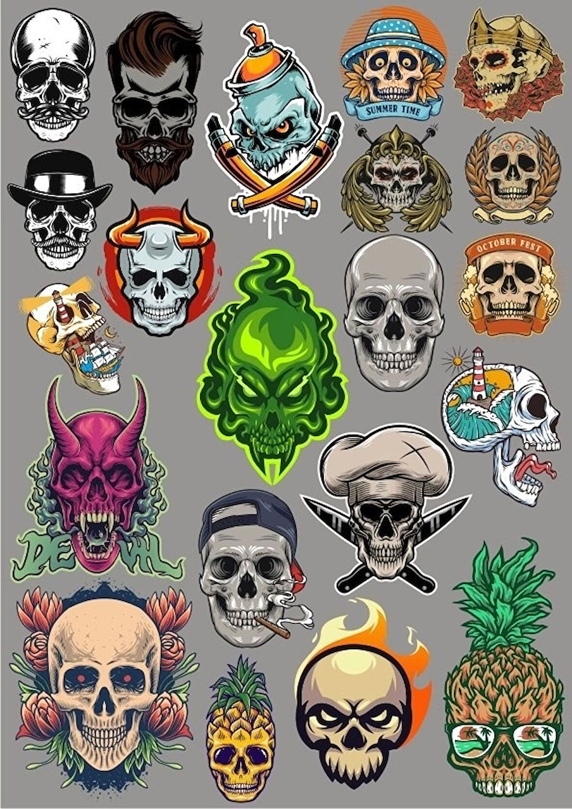 Kuru Kafa İskeletler Sticker Set 27 Parça Telefon, Tablet, Defter, Laptop Sticker