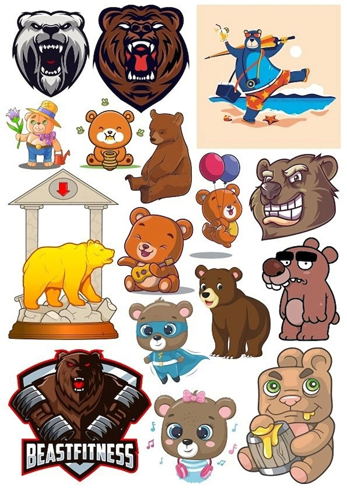 Ayı Sticker Set-19 17 Parça Telefon, Tablet, Defter, Laptop Sticker