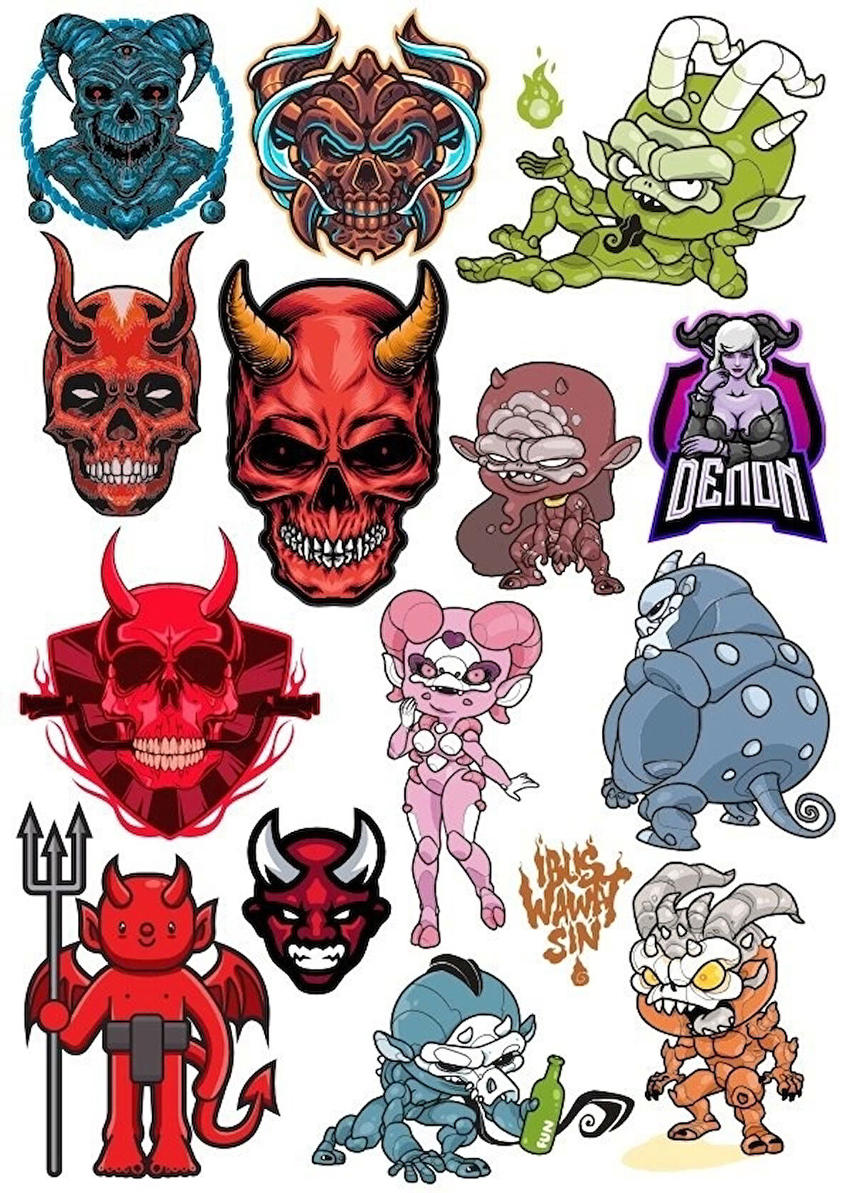 Şeytan Sticker Set 18 15 Parça Telefon, Tablet, Defter, Laptop Sticker