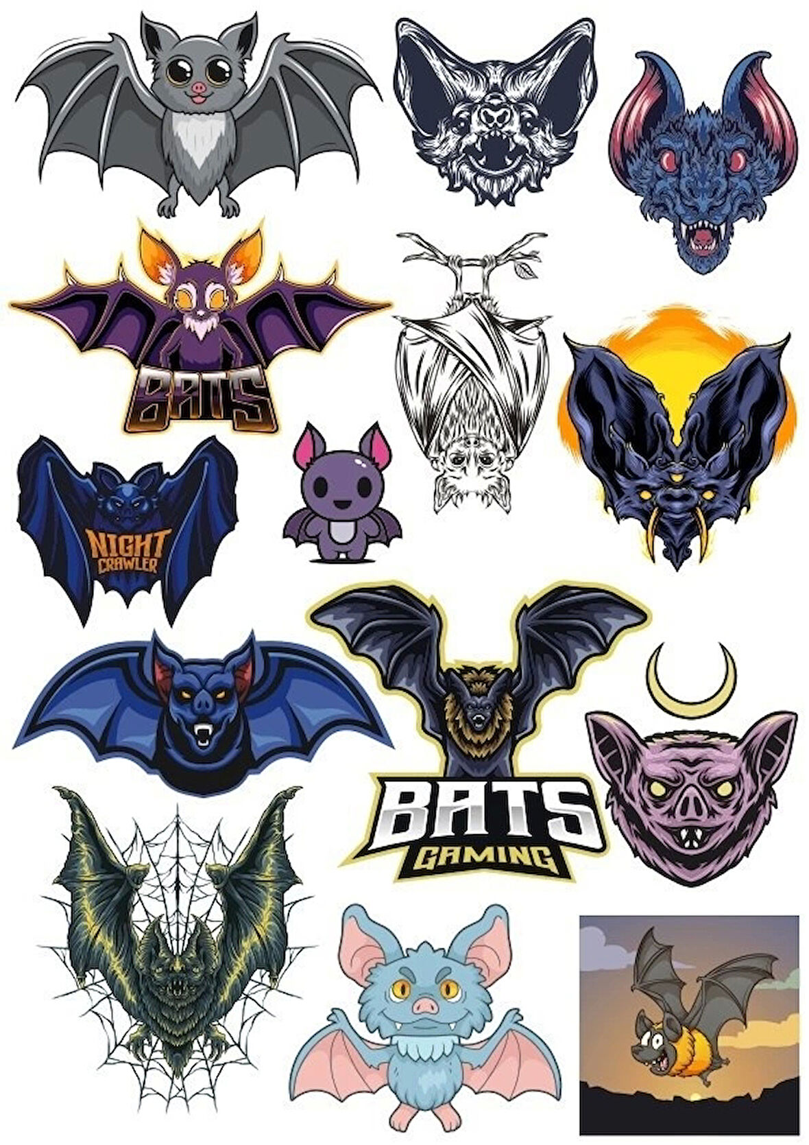 Yarasa Sticker Set 15 Parça Telefon, Tablet, Defter, Laptop Sticker