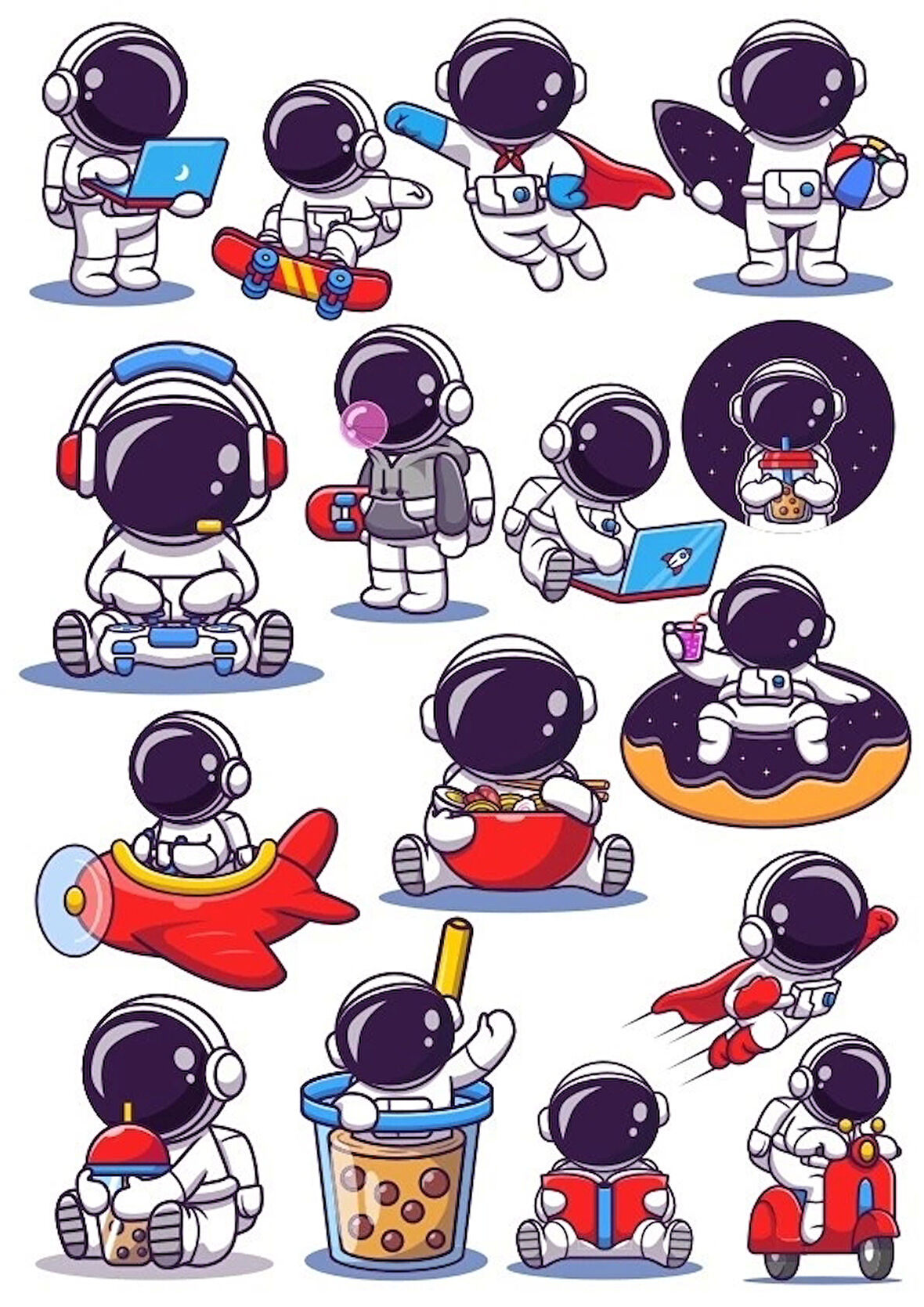 Sevimli Astronot Sticker Set 2 15 Parça Telefon, Tablet, Defter, Laptop Sticker