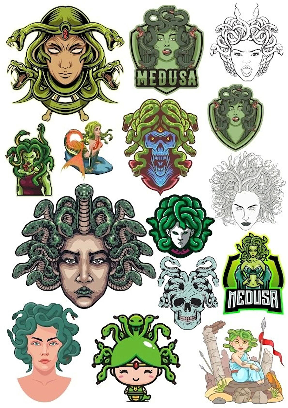 Medusa Sticker Set 14 Parça Telefon, Tablet, Defter, Laptop Sticker