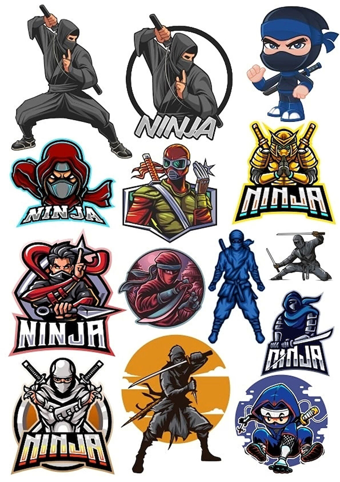 Ninja Sticker Set 5 15 Parça Telefon, Tablet, Defter, Laptop Sticker