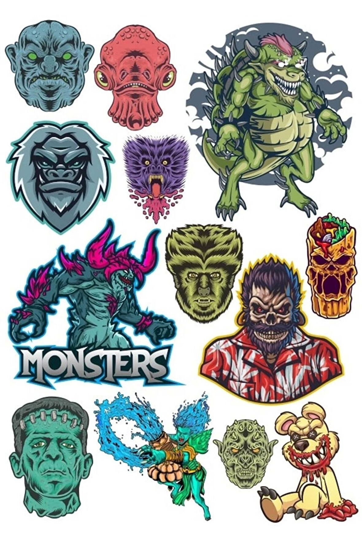 Canavar Sticker Set 15 Parça Telefon, Tablet, Defter, Laptop Sticker