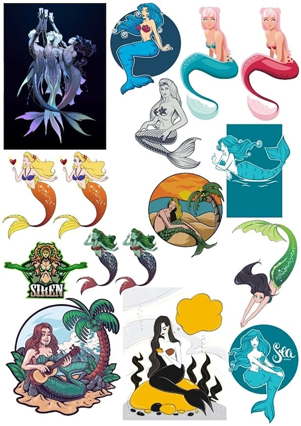 Deniz Kızları Sticker Set 2 20 Parça Telefon, Tablet, Defter, Laptop Sticker