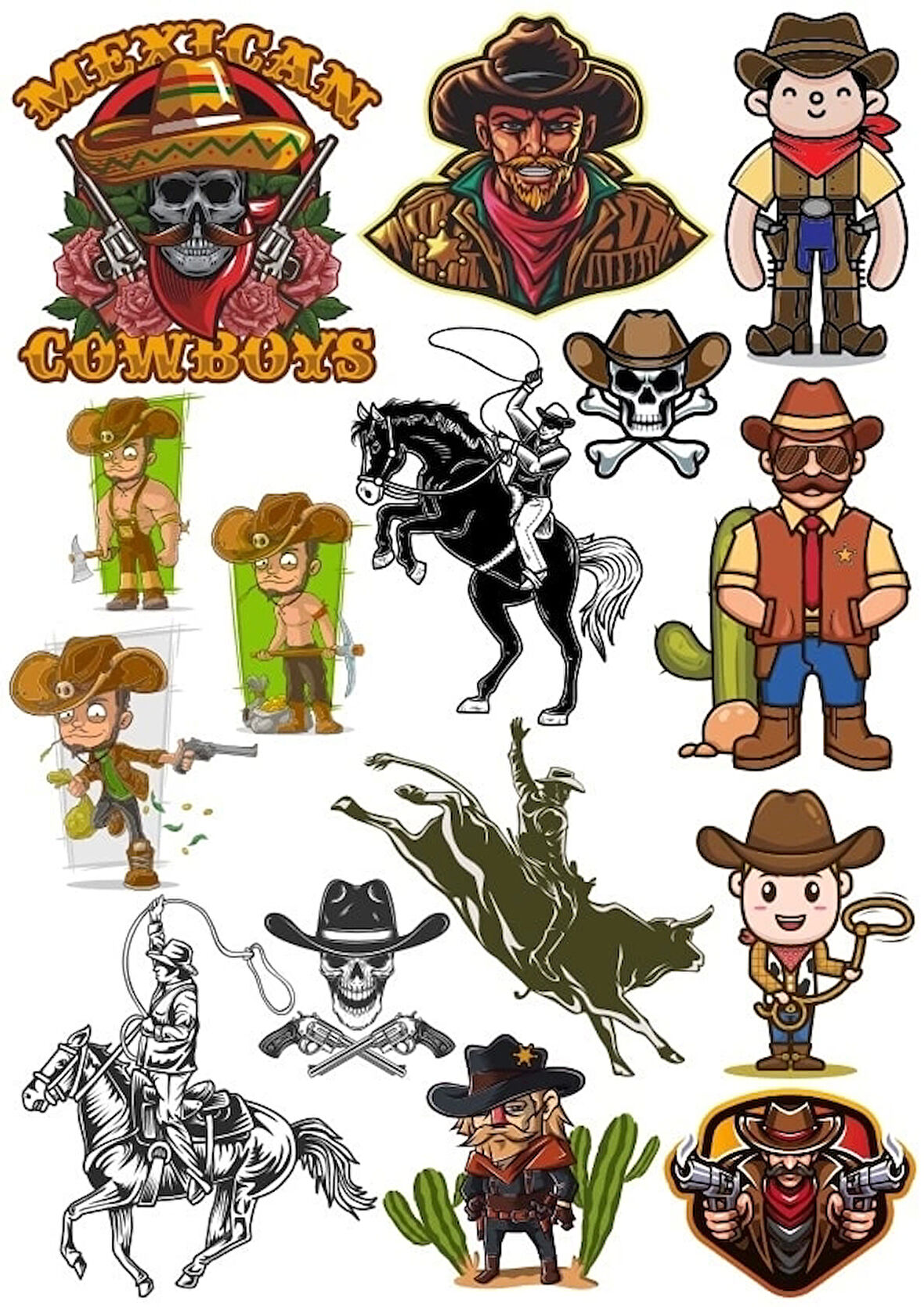 Kovboy Sticker Set 3 18 Parça Telefon, Tablet, Defter, Laptop Sticker