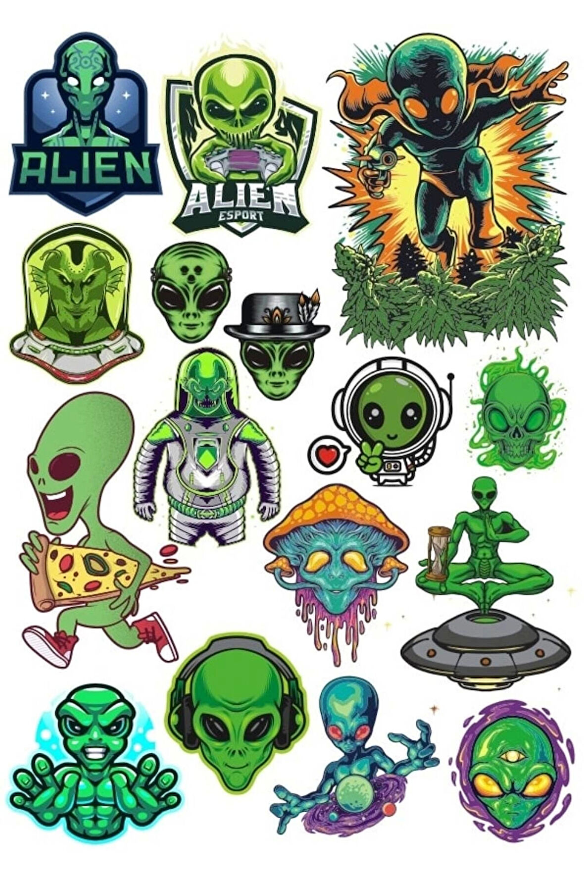 Uzaylılar Sticker Set 11 20 Parça Telefon, Tablet, Defter, Laptop Sticker