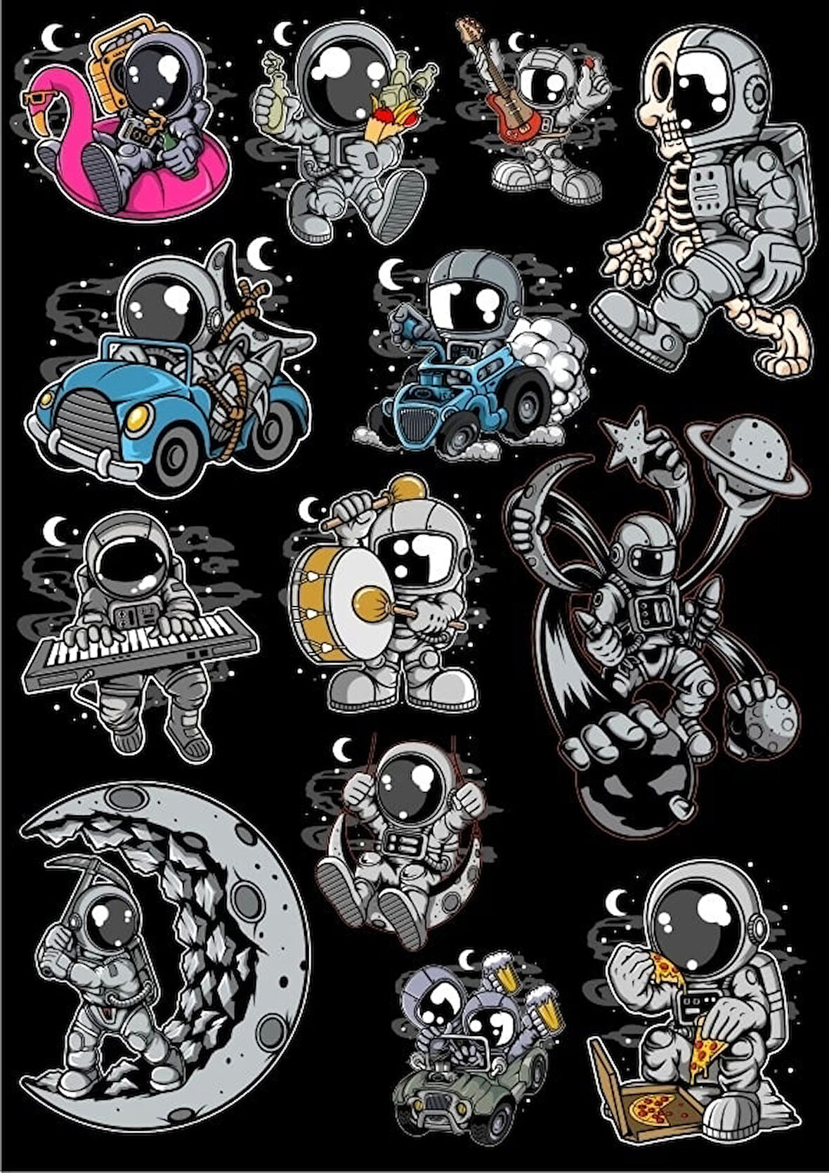 Astronot Sticker Set 13 13 Parça Telefon, Tablet, Defter, Laptop Sticker