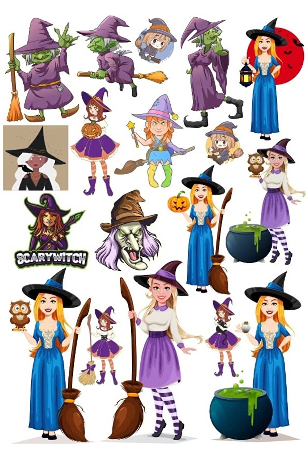 Cadı Sticker Set 7 18 Parça Telefon, Tablet, Defter, Laptop Sticker