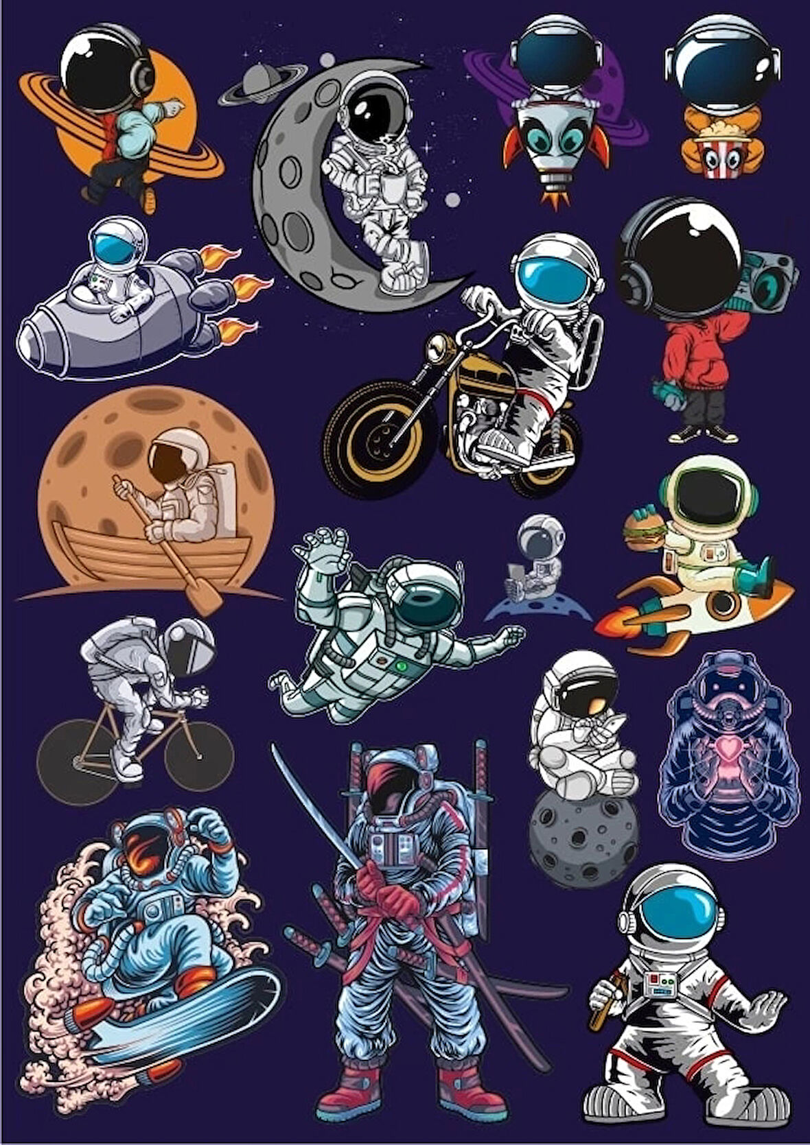 Astronot Sticker Set 16 Parça Telefon, Tablet, Defter, Laptop Sticker