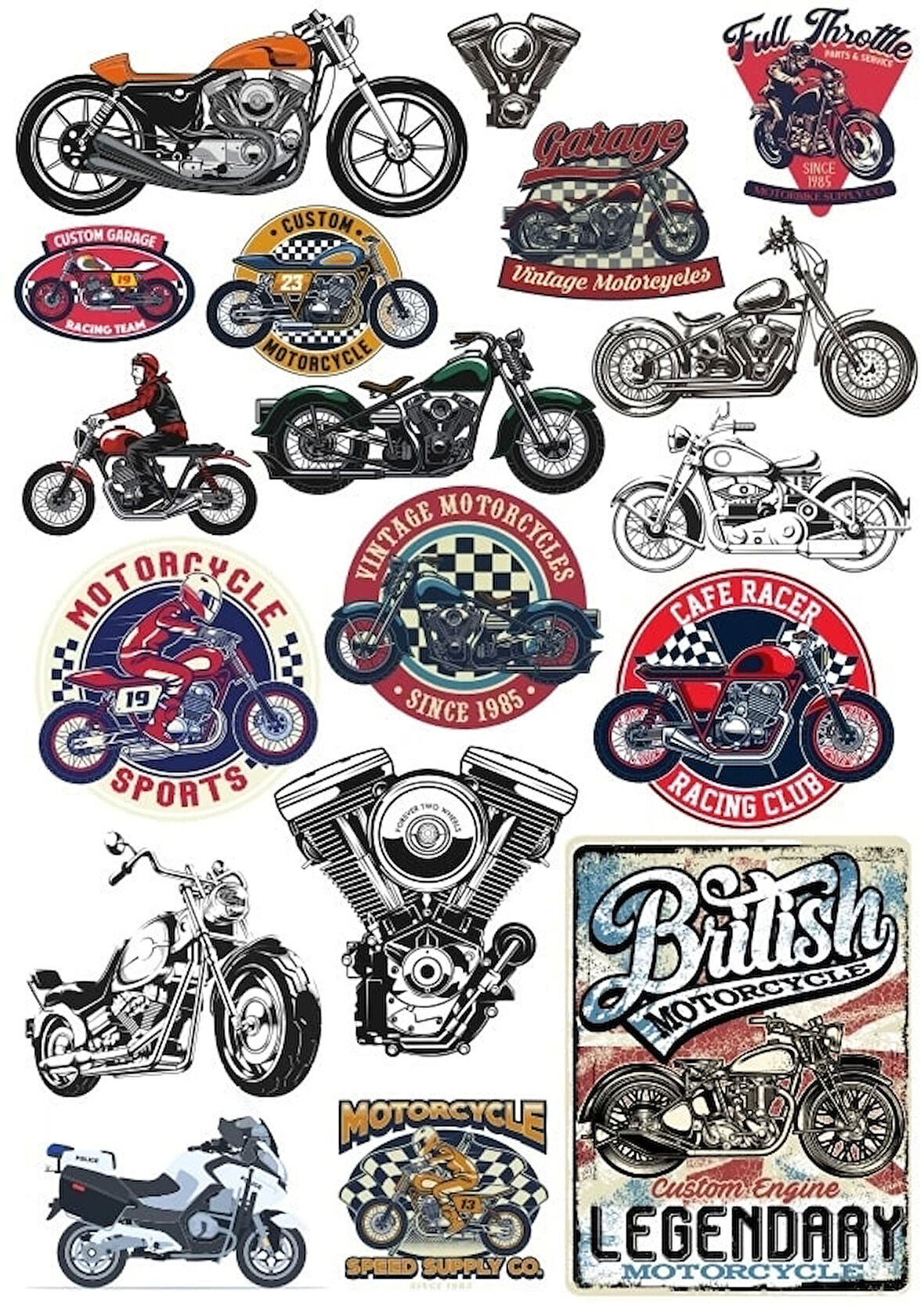Retro Motorsiklet Sticker Set 16 Parça Telefon, Tablet, Defter, Laptop Sticker