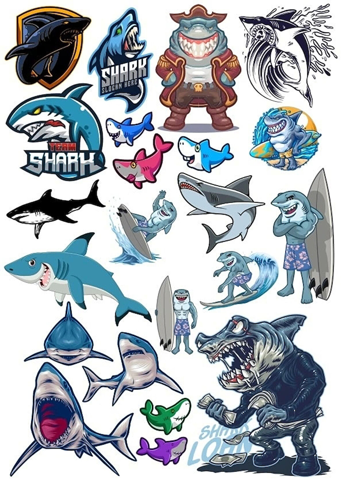 Köpek Balığı Sticker Set 2 16 Parça Telefon, Tablet, Defter, Laptop Sticker