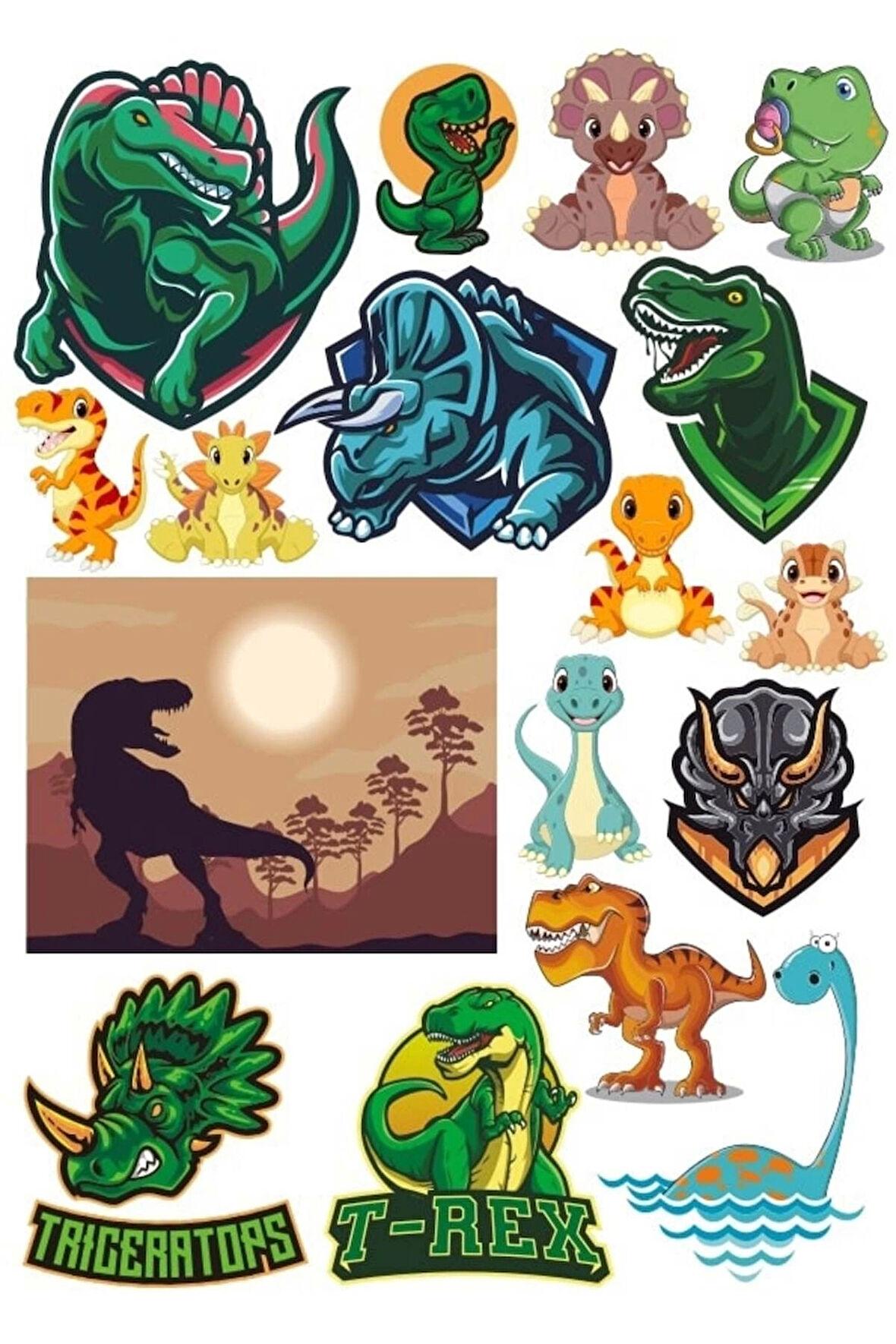 Dinozorlar Sticker Set 4 17 Parça Telefon, Tablet, Defter, Laptop Sticker