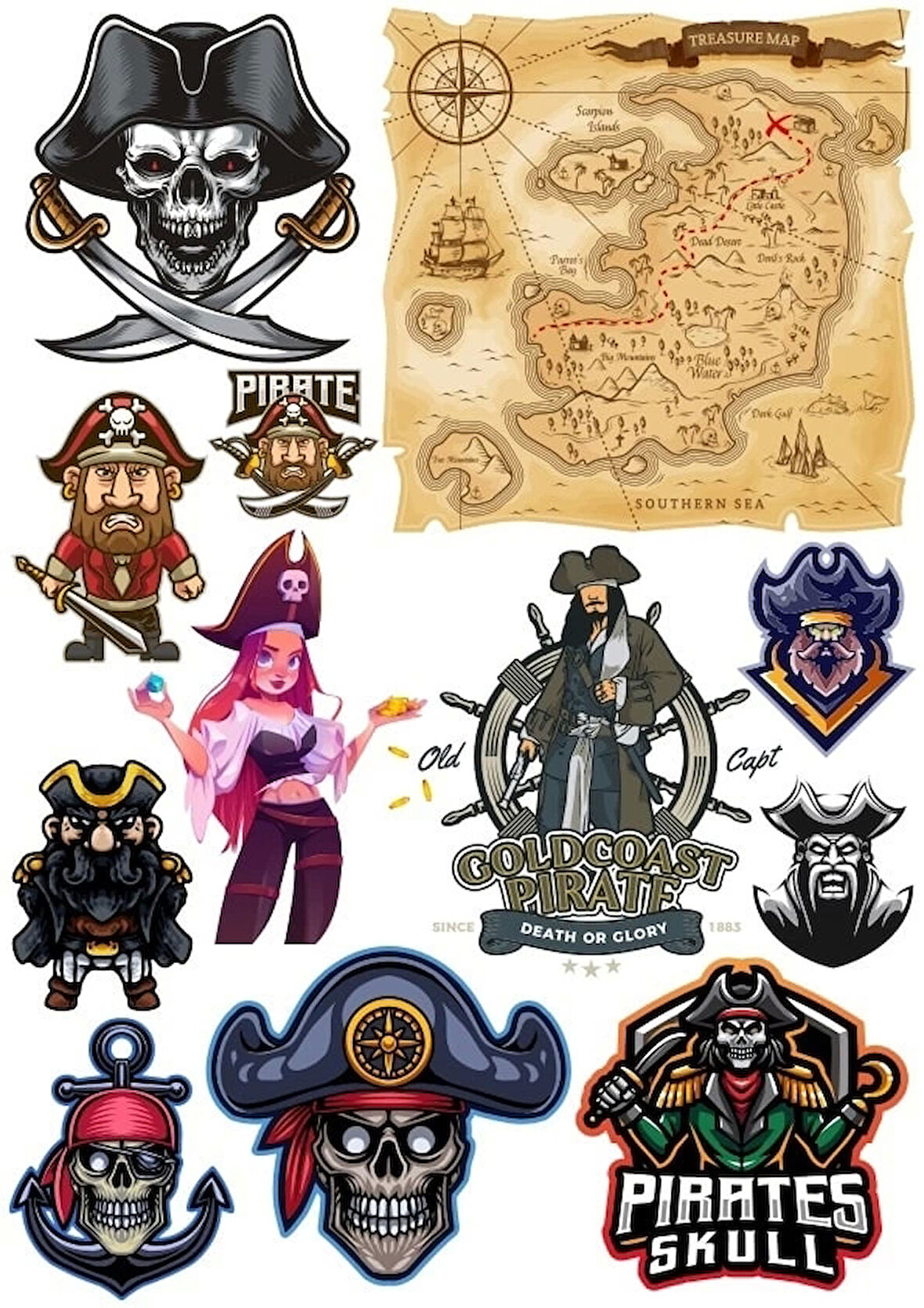 Korsan Sticker Set 3 12 Parça Telefon, Tablet, Defter, Laptop Sticker