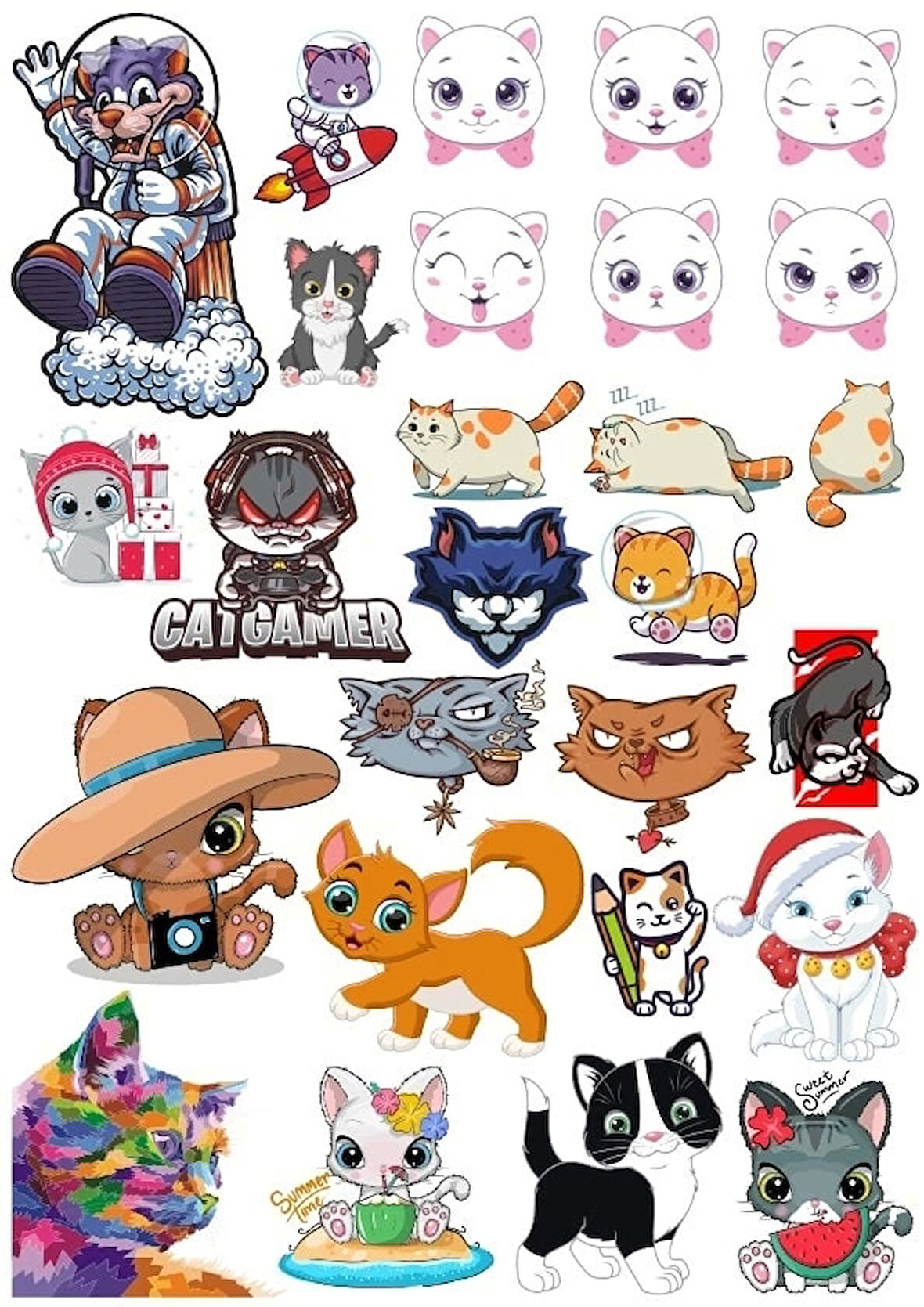 Sevimli Kediler Duvar Sticker Set 3 12 Parça Telefon, Tablet, Defter, Laptop Sticker